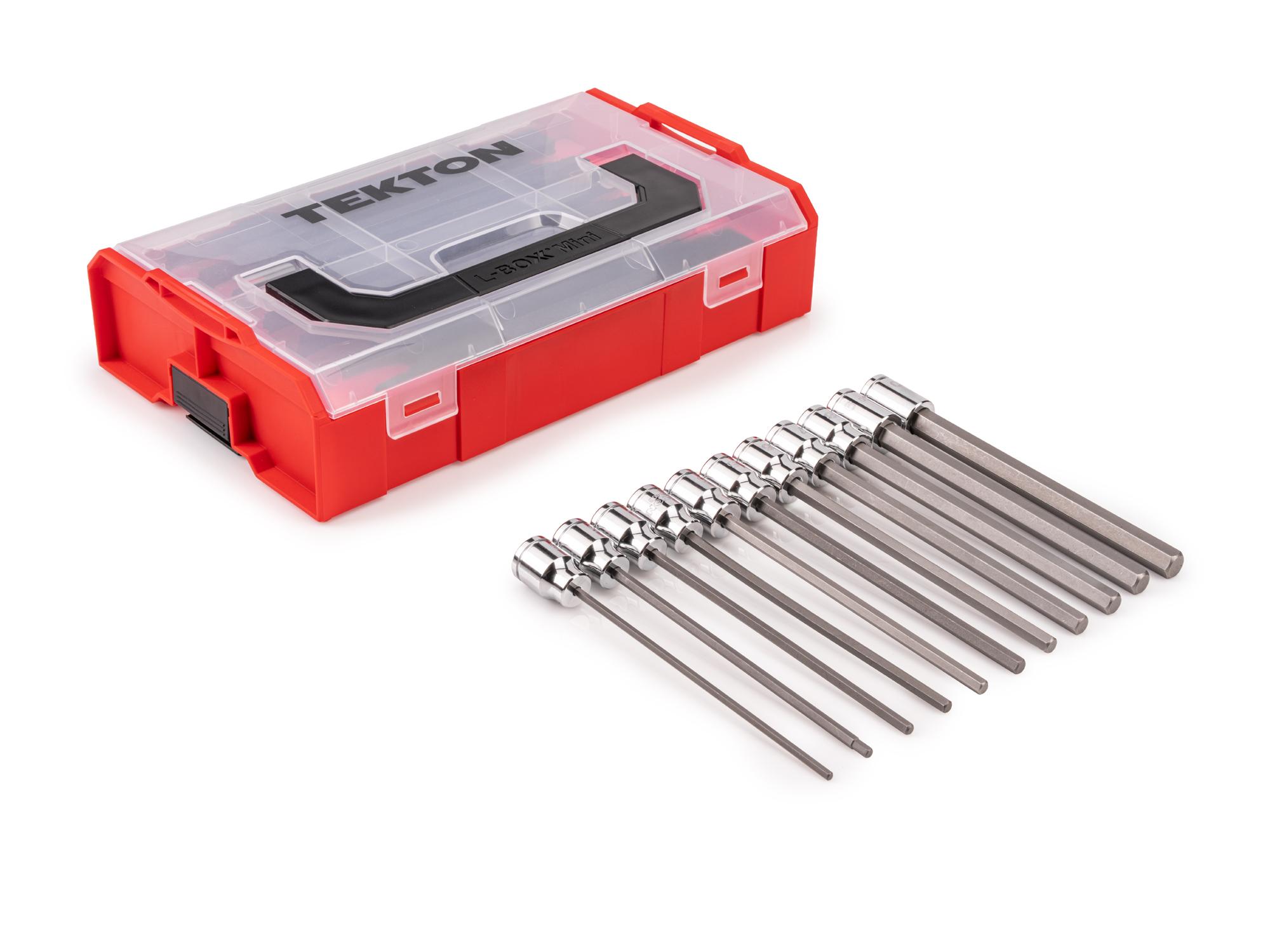 Laid out contents of Tekton hand drive bit socket set. Item #SHB91702