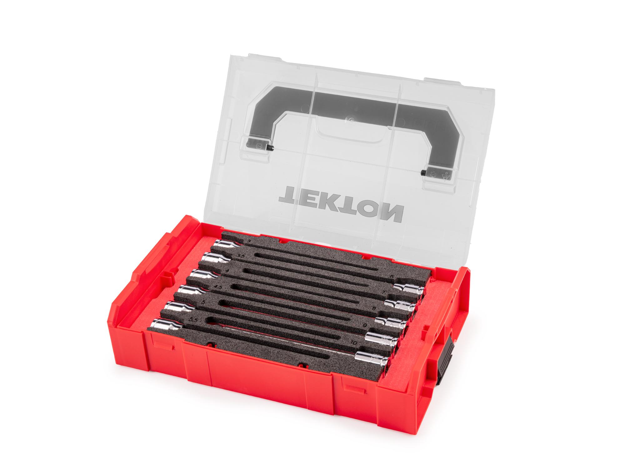 Front-right angle view of Tekton hand drive bit socket set. Item #SHB91703