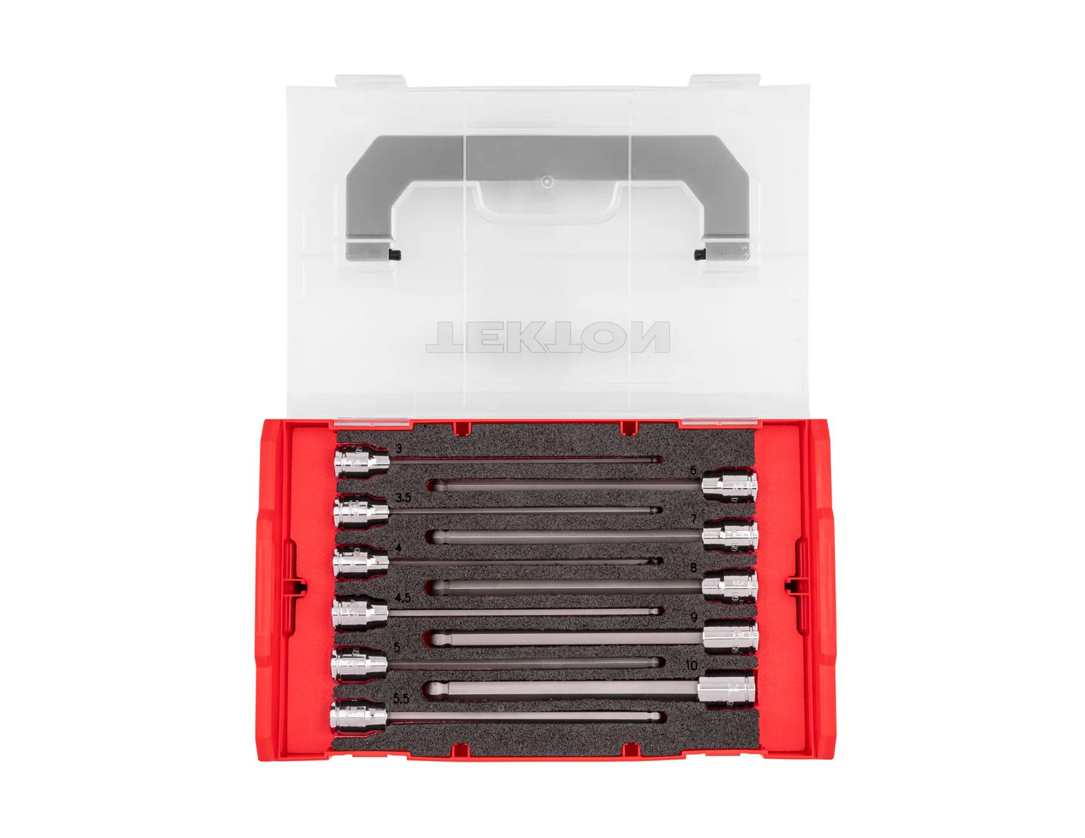 TEKTON 3/8 Inch Drive Long Ball End Hex Bit Socket Set with Mini Stacking Tool Box, 11-Piece (3 - 10 mm)