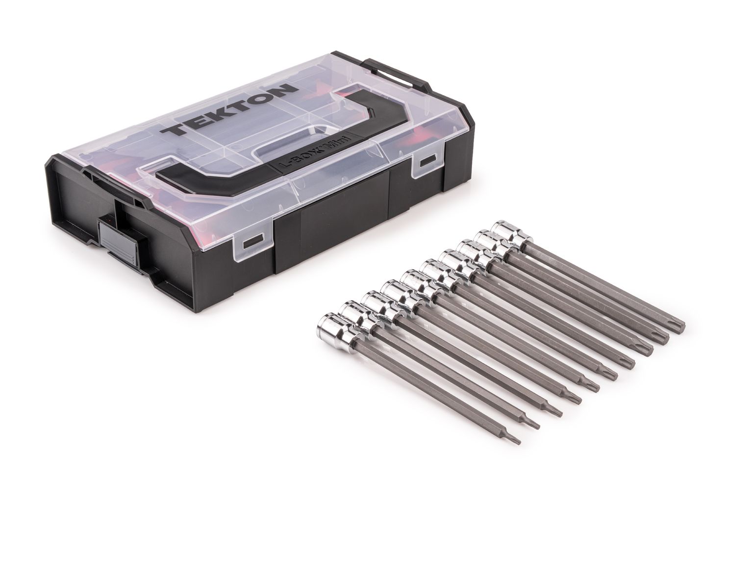 TEKTON 3/8 Inch Drive Long Torx Bit Socket Set with Mini Stacking Tool Box, 10-Piece (T10 - T50)