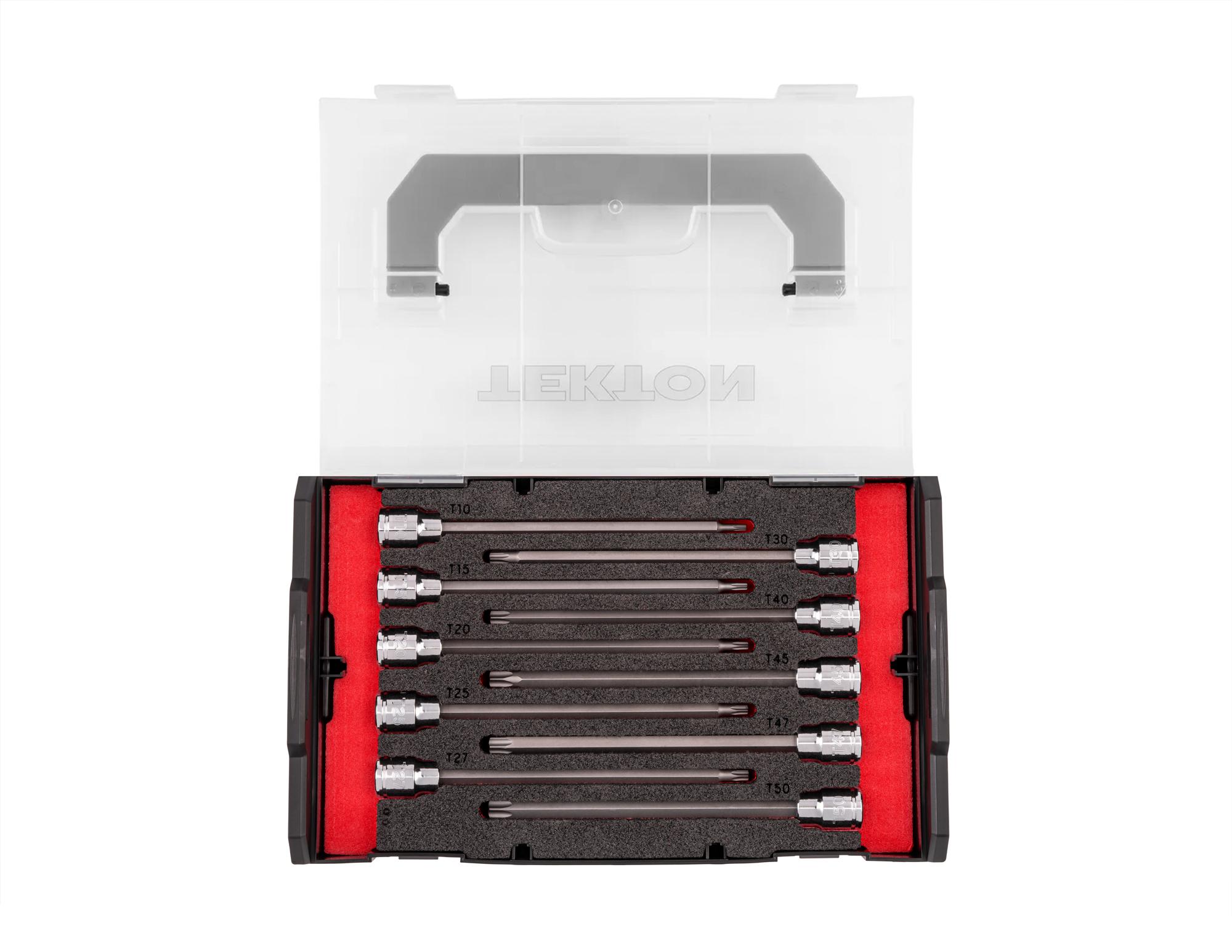 Top view of Tekton hand drive bit socket set. Item #SHB91704