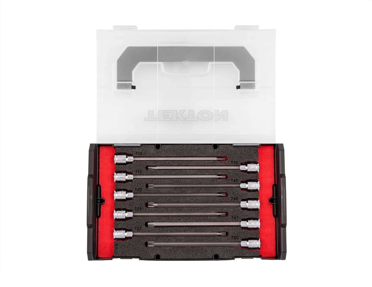 TEKTON 3/8 Inch Drive Long Torx Bit Socket Set with Mini Stacking Tool Box, 10-Piece (T10 - T50)