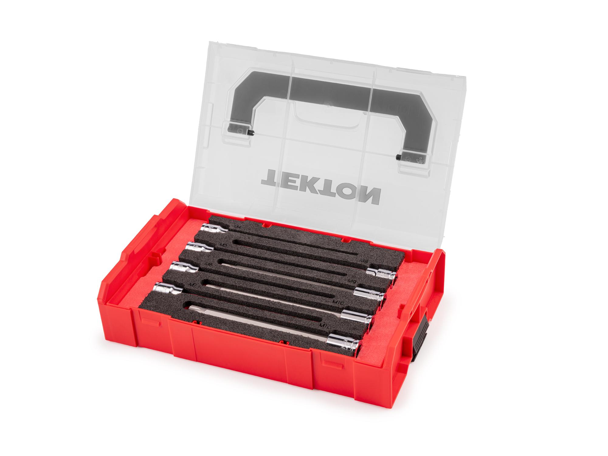 Front-right angle view of Tekton hand drive bit socket set. Item #SHB91705