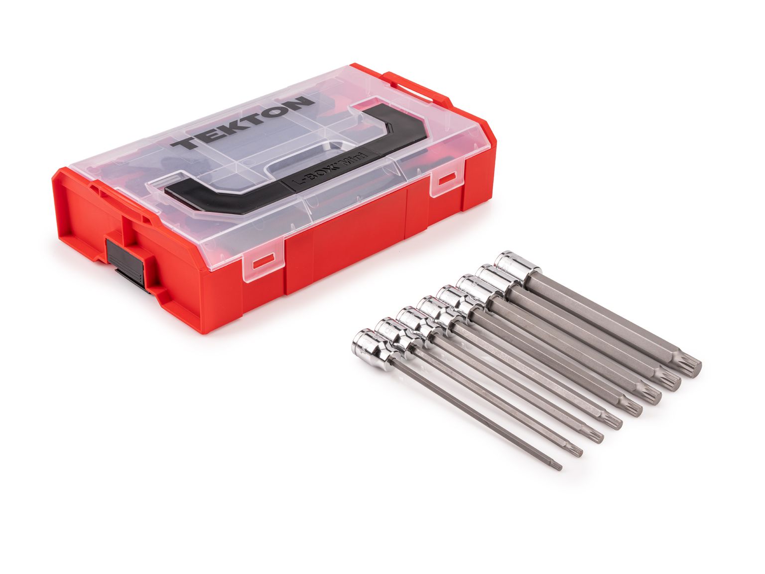 TEKTON 3/8 Inch Drive Long Triple Square Bit Socket Set with Mini Stacking Tool Box, 8-Piece (M4 - M12)