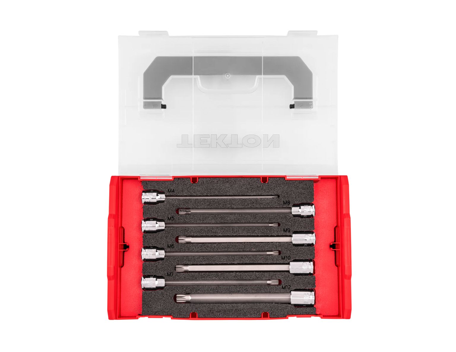 TEKTON 3/8 Inch Drive Long Triple Square Bit Socket Set with Mini Stacking Tool Box, 8-Piece (M4 - M12)