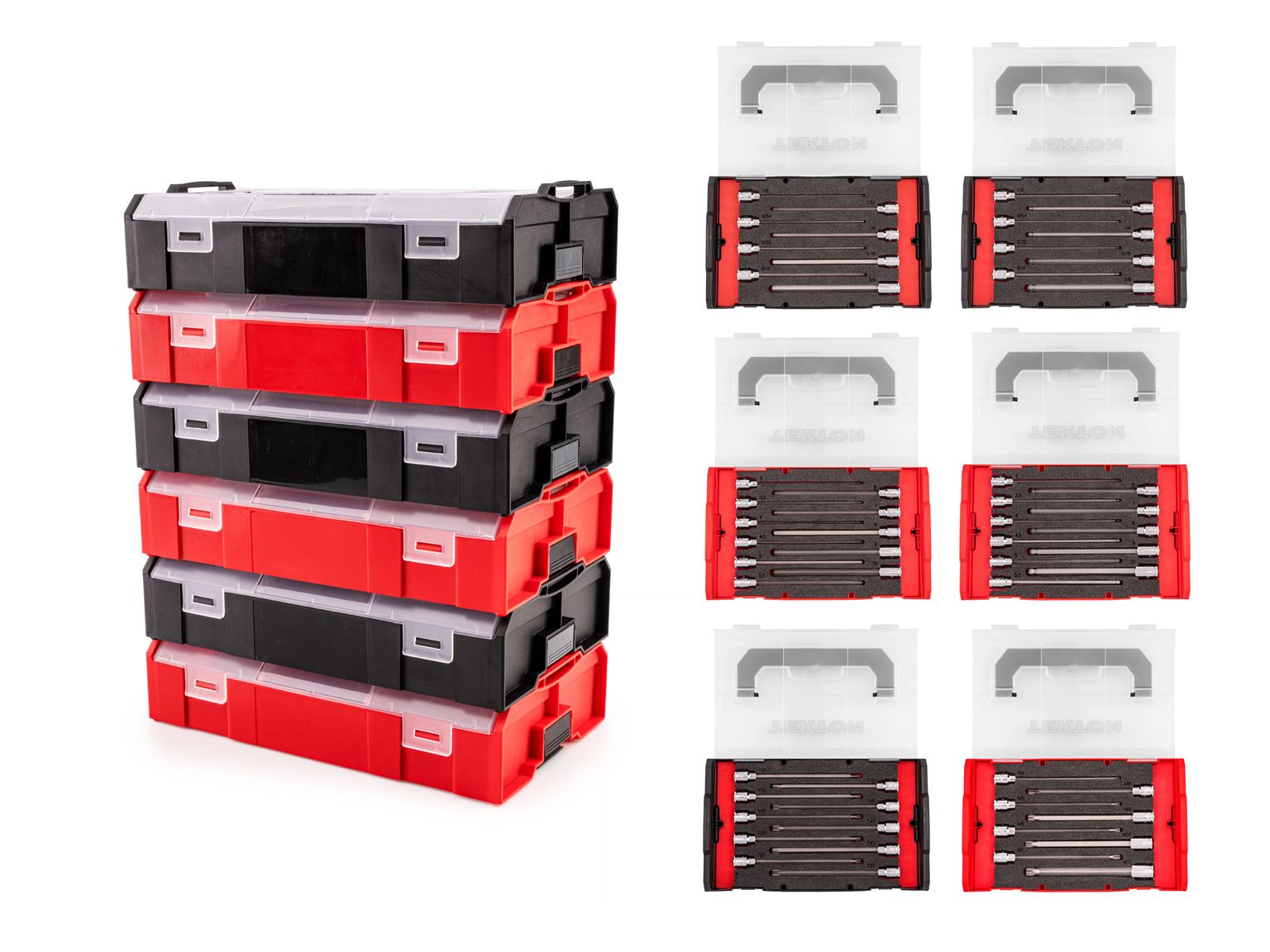 TEKTON 3/8 Inch Drive Long Bit Socket Set with Mini Stacking Tool Boxes (56-Piece)