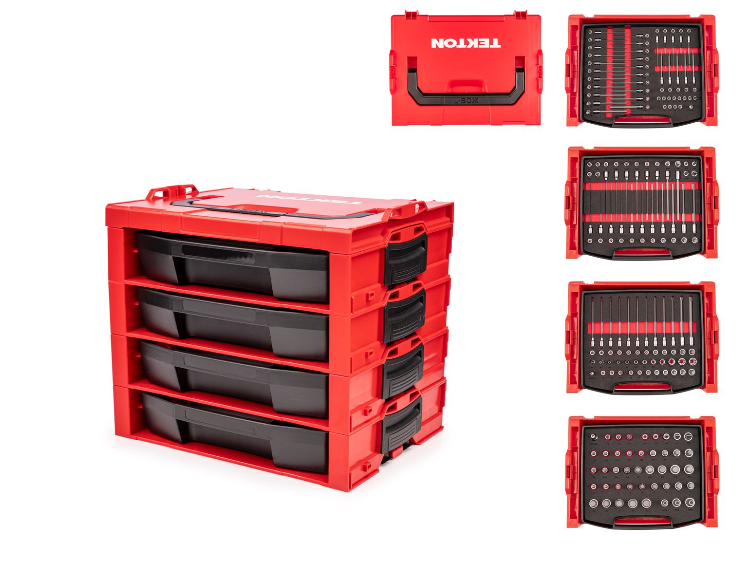 1/4, 3/8, 1/2 Inch Drive Bit Socket Set in Modular Stacking Tool Box (209-Piece)