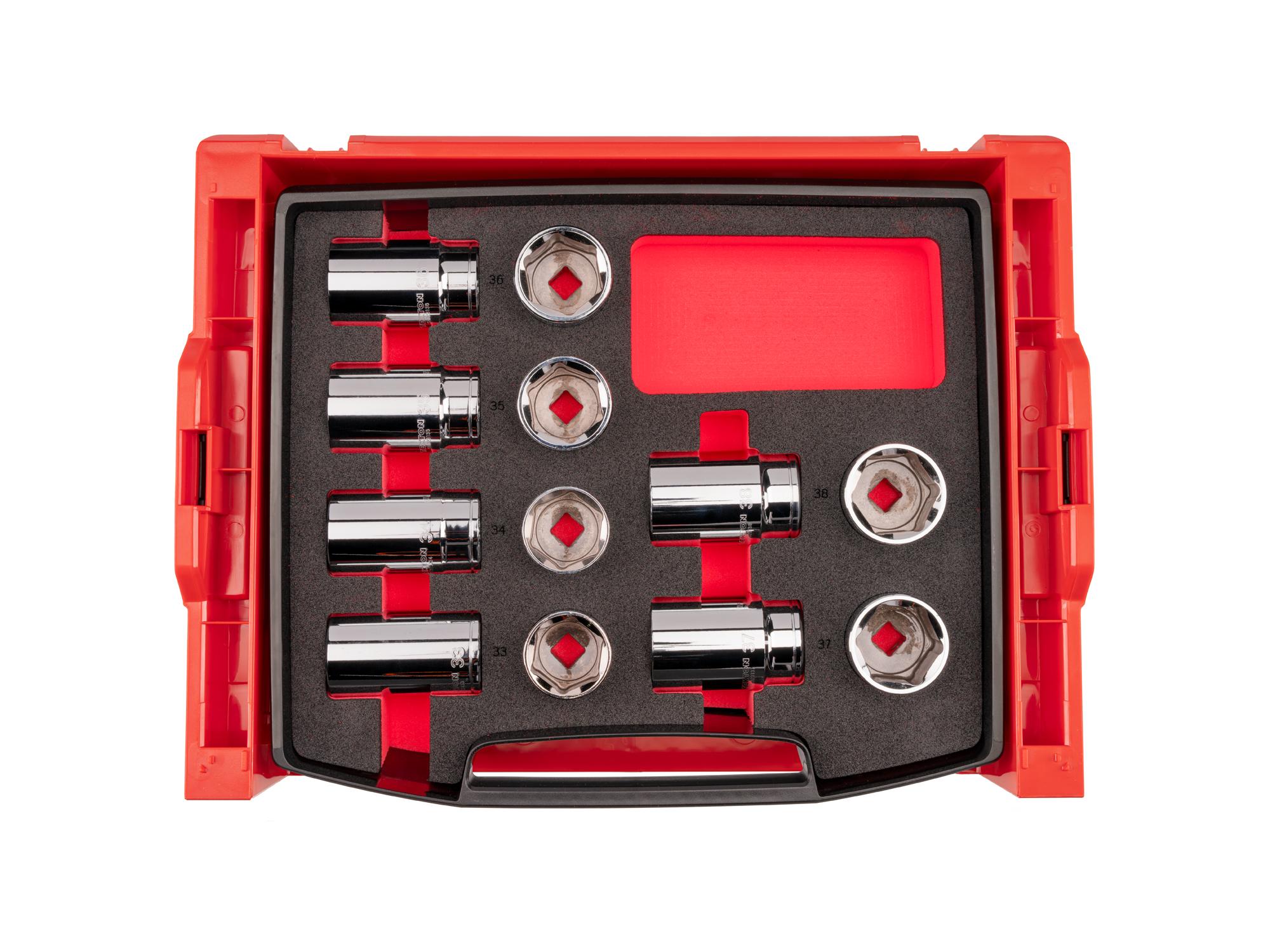 1/2 Inch Drive Shallow and Deep 6-Point Socket Set with Open Top Drawer and Rack (12-Piece)