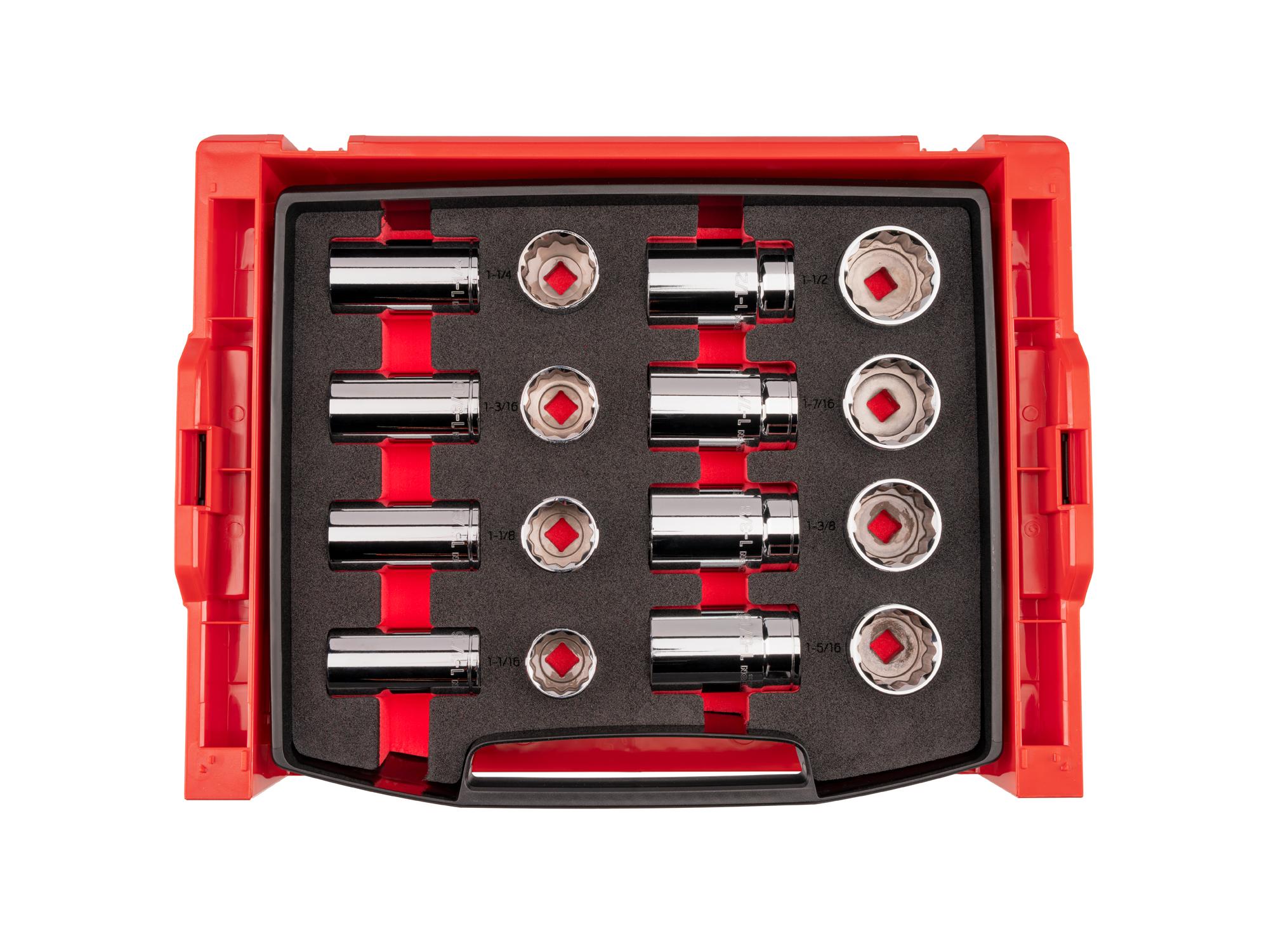 Top view of Tekton hand drive 12-point socket set. Item #SHD92706