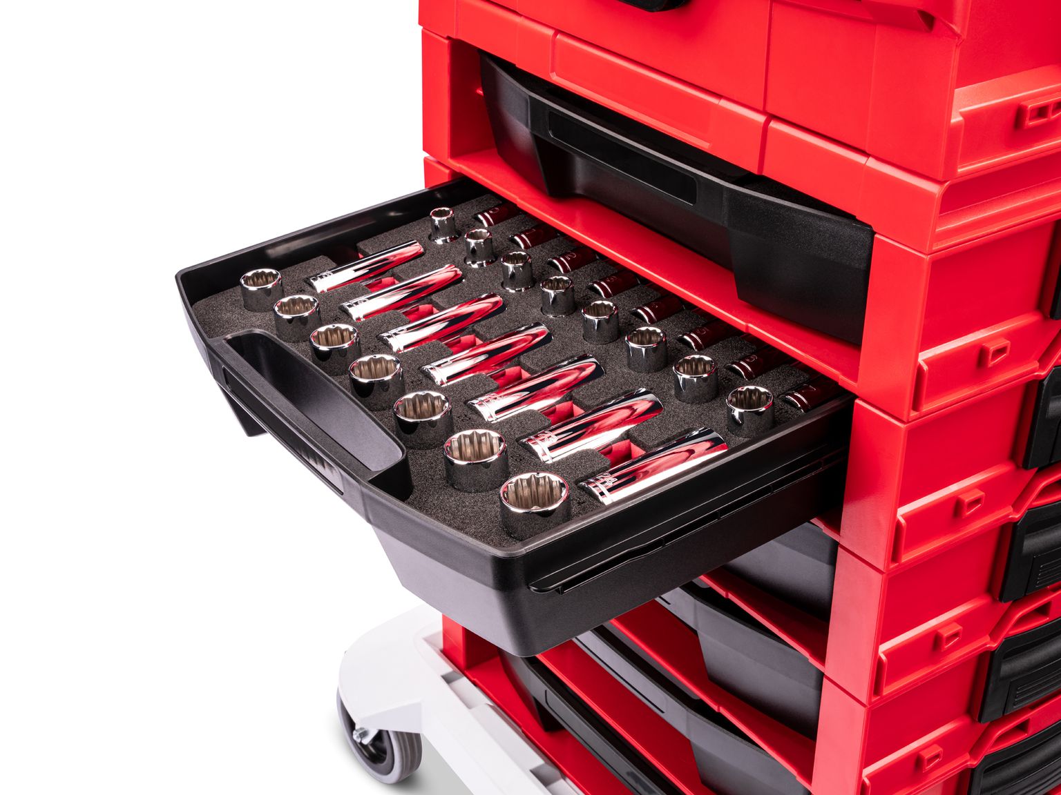 Example shown of Tekton stacking organization system set. Item #SHD92707