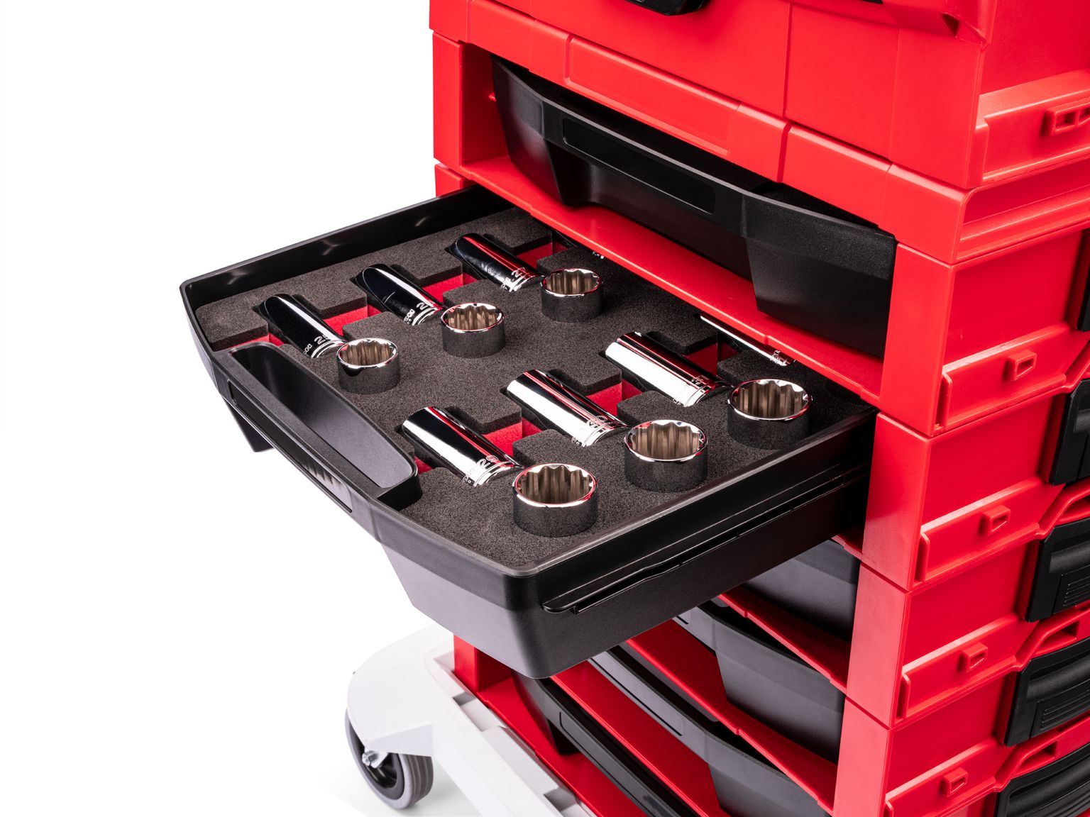 Example shown of Tekton stacking organization system set. Item #SHD92708