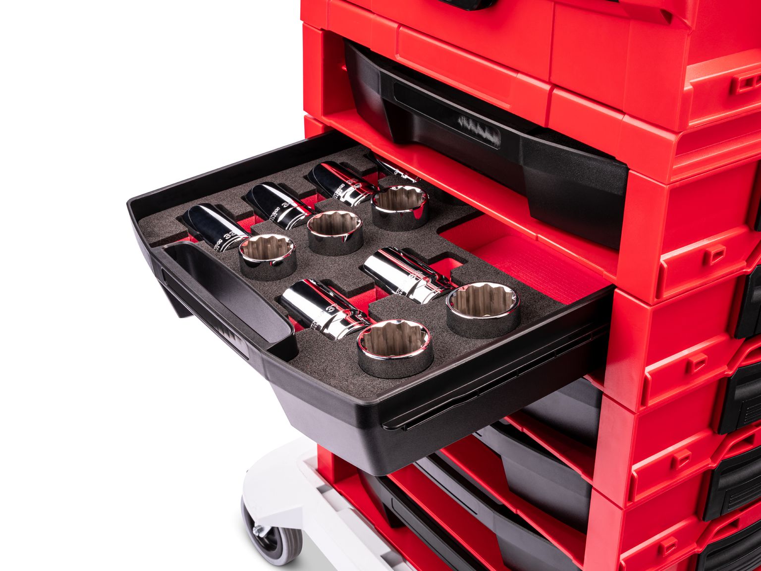 Example shown of Tekton stacking organization system set. Item #SHD92709