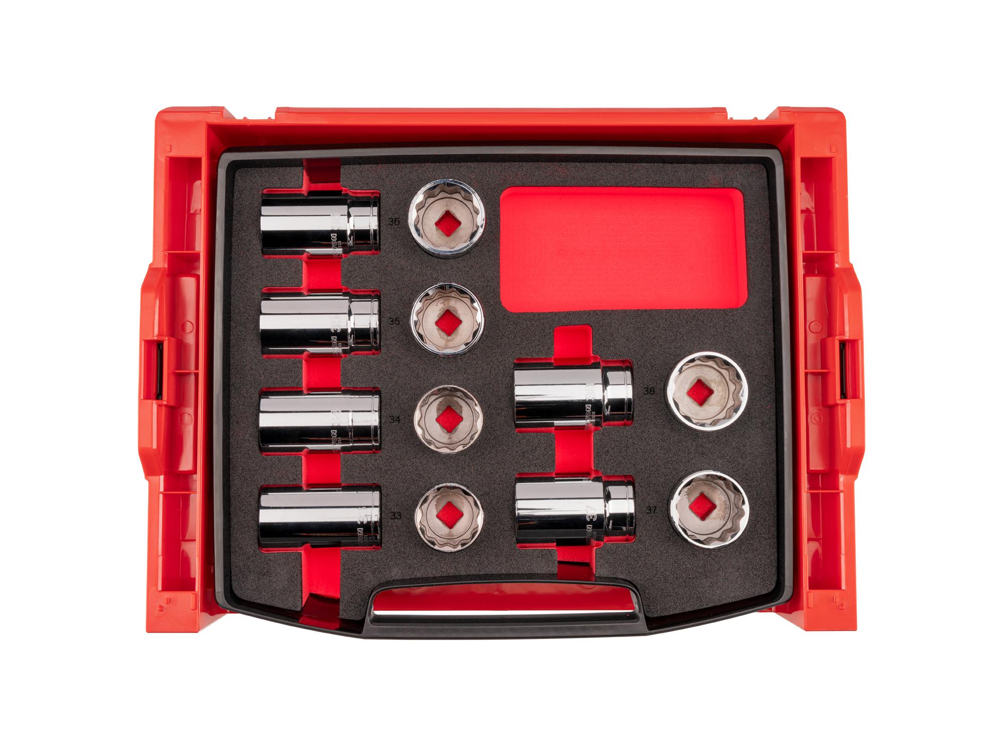 Top view of Tekton hand drive 12-point socket set. Item #SHD92709