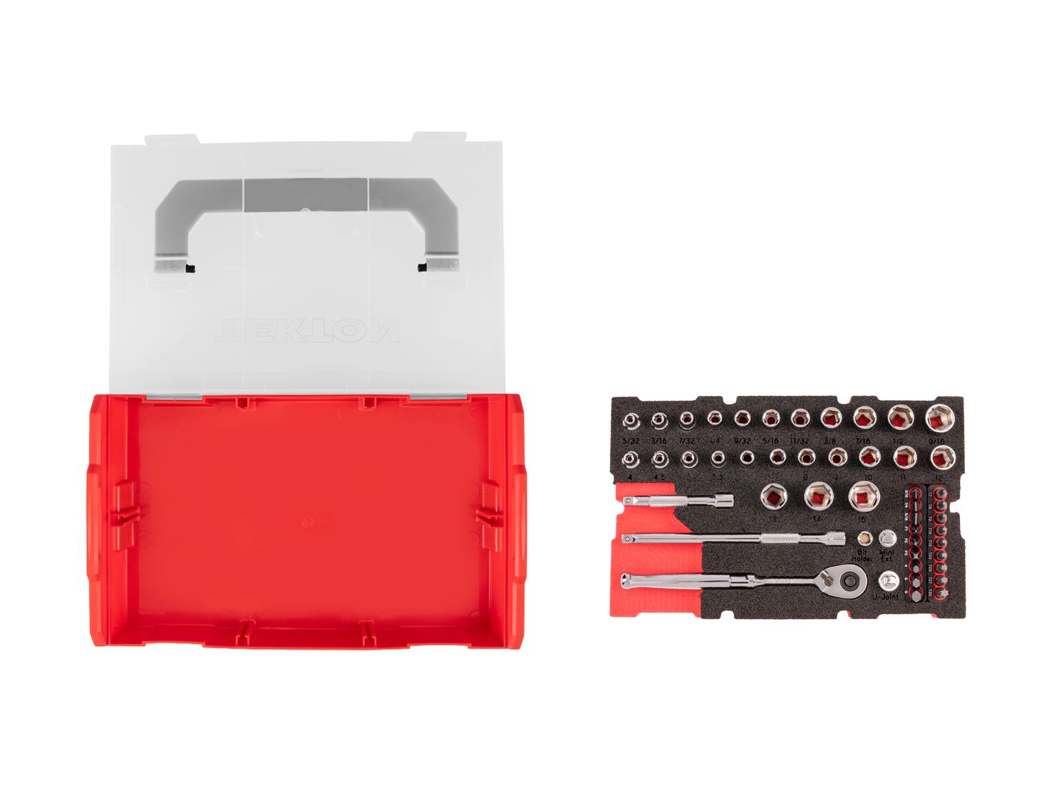 TEKTON 1/4 Inch Drive 6-Point Socket, Bit, and Ratchet Set with Mini Stacking Tool Box (48-Piece)