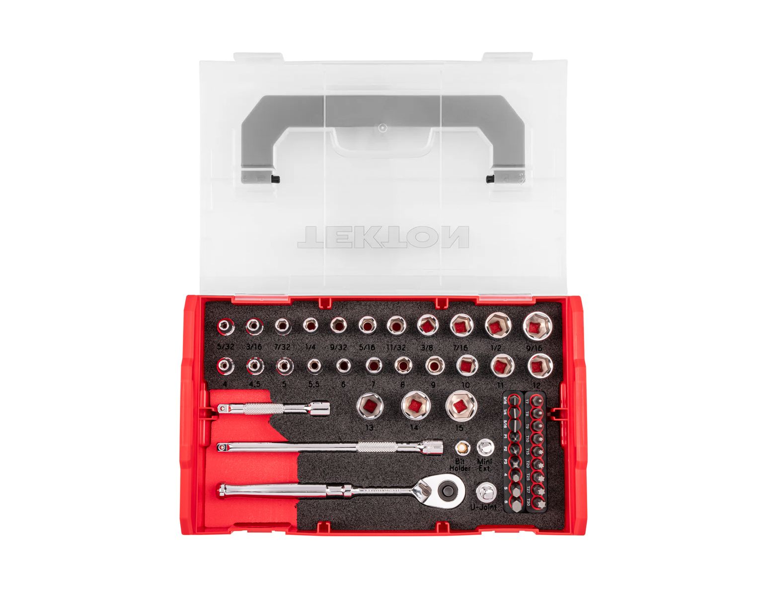 TEKTON 1/4 Inch Drive 6-Point Socket, Bit, and Ratchet Set with Mini Stacking Tool Box (48-Piece)