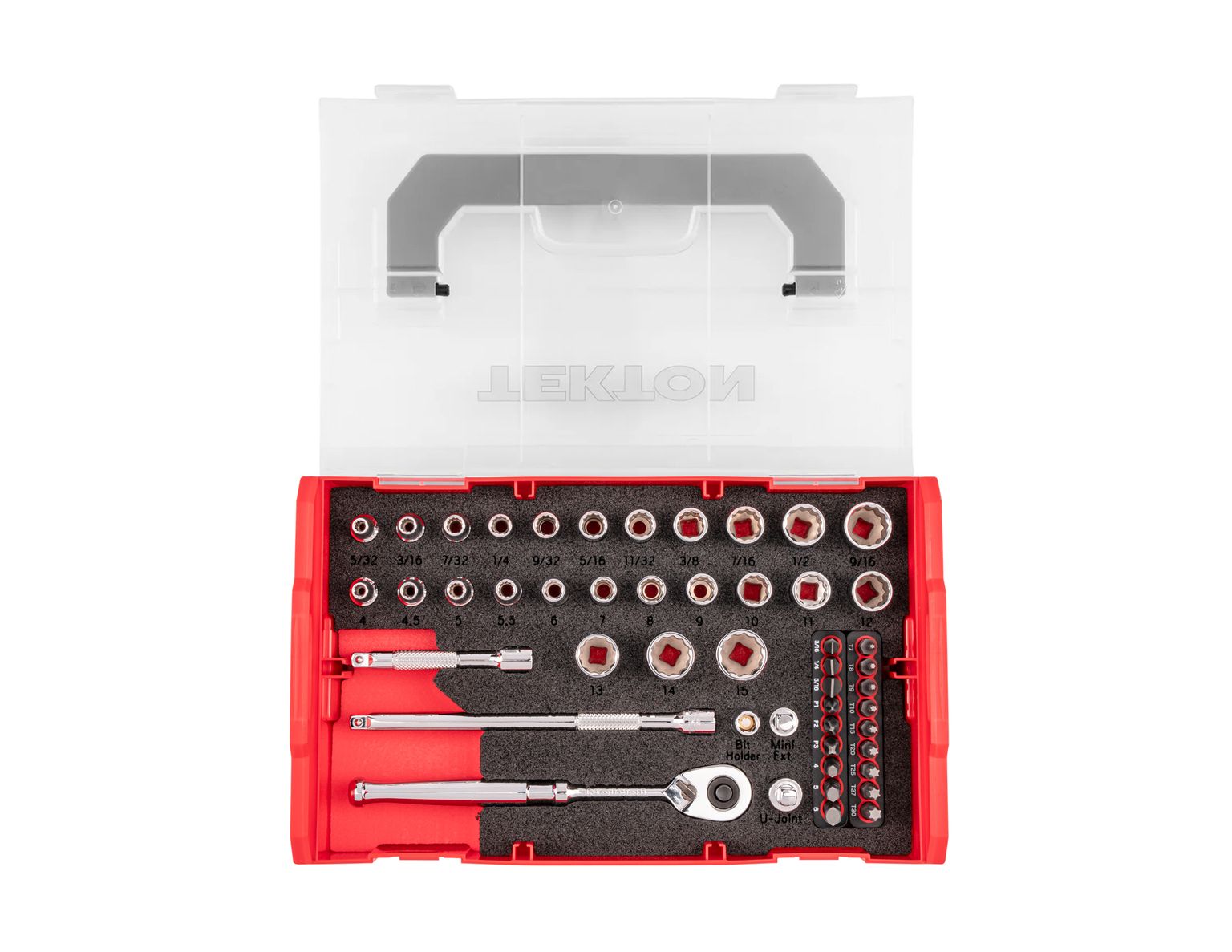 TEKTON 1/4 Inch Drive 12-Point Socket, Bit, and Ratchet Set with Mini Stacking Tool Box (49-Piece)
