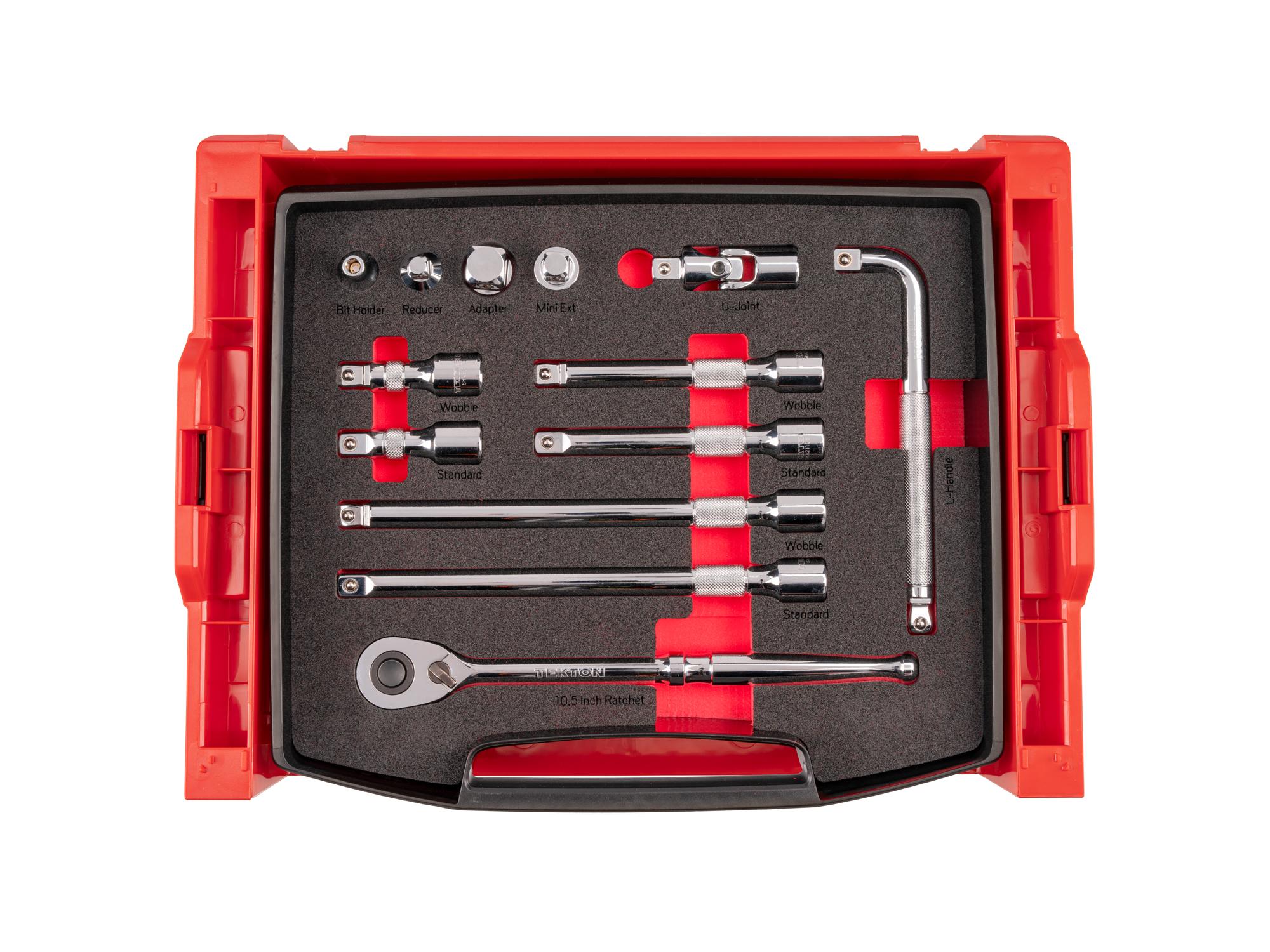 1/2 Inch Drive Ratchet and Accessory Set with Open Top Drawer and Rack (13-Piece)