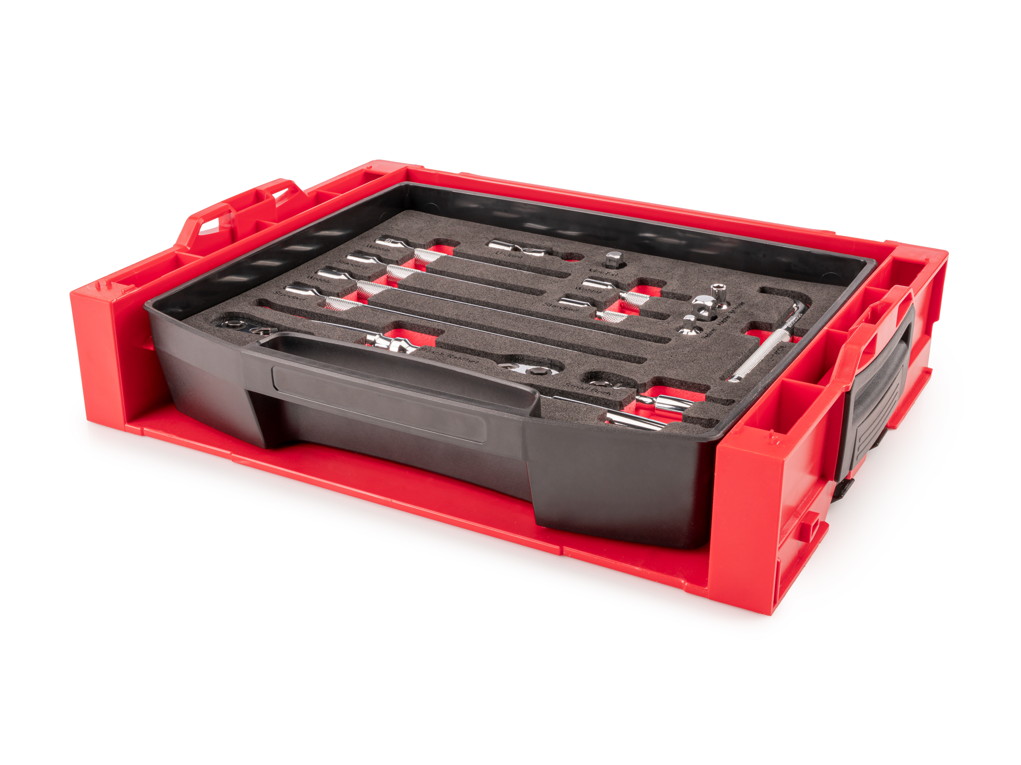 TEKTON 3/8 Inch Drive Ratchet and Accessories Set with Open Top Drawer and Rack (15-Piece)