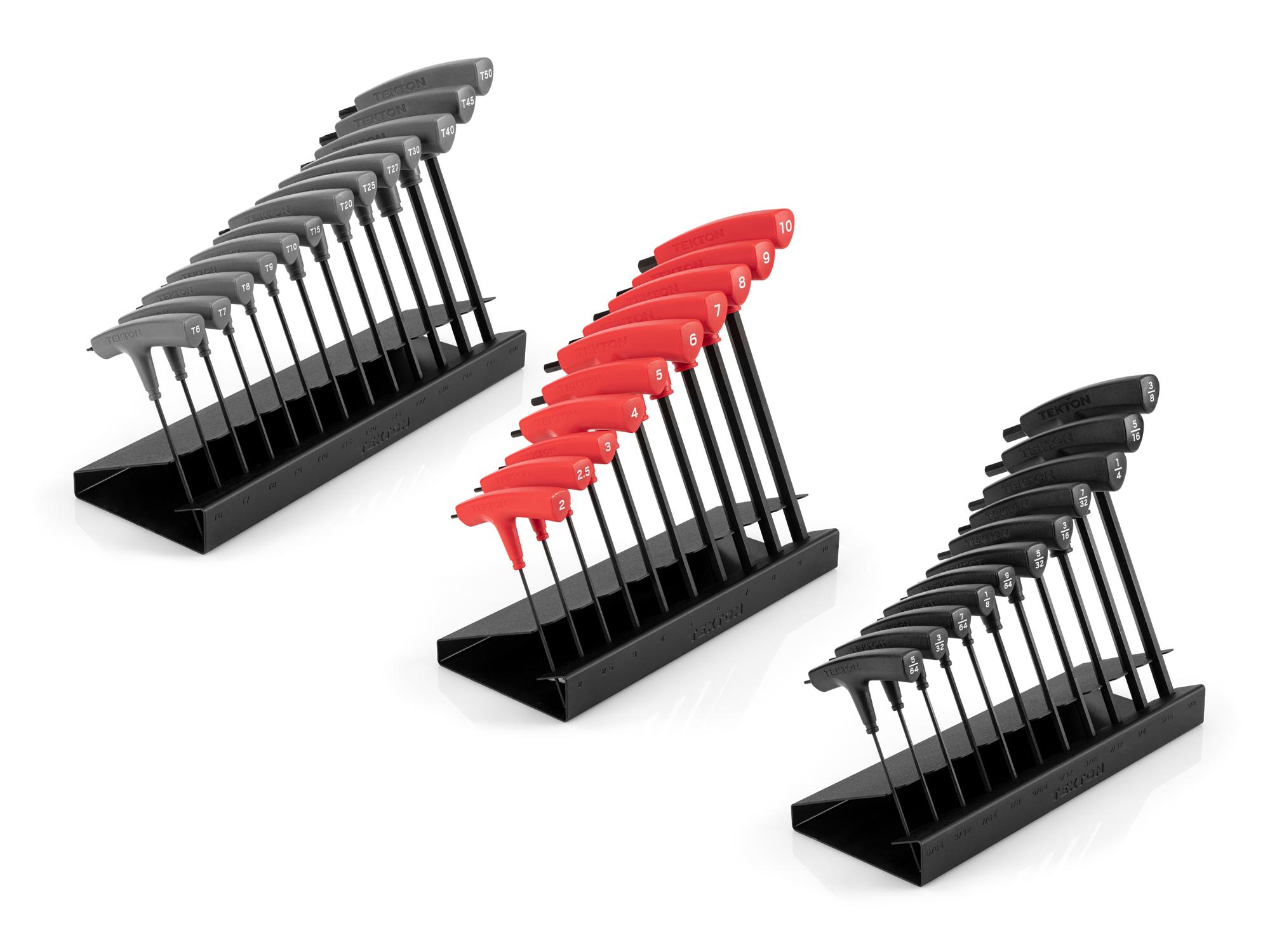 Front-right angle view of Tekton stand t-handle key set. Item #KEY92001