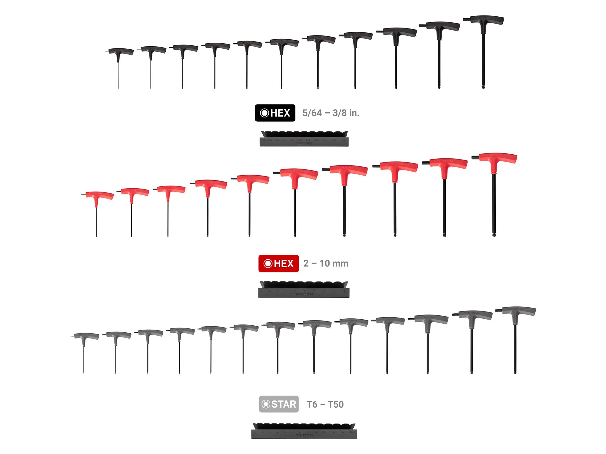 Laid out contents of Tekton stand t-handle key set. Item #KEY92001