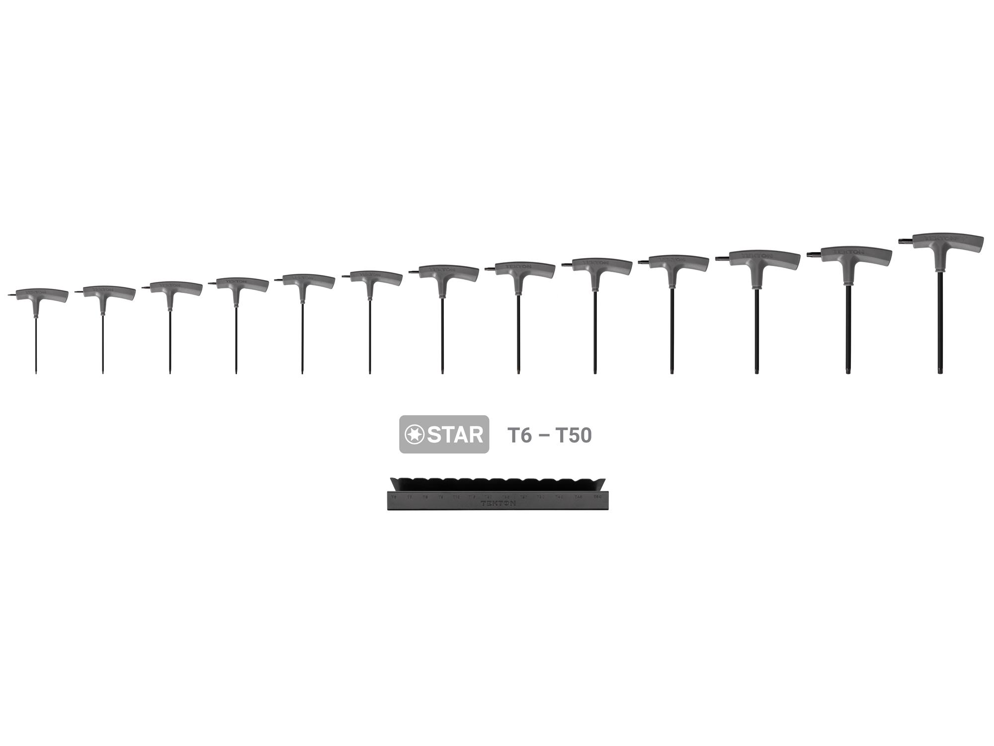Laid out contents of Tekton stand t-handle key set. Item #KTT92401