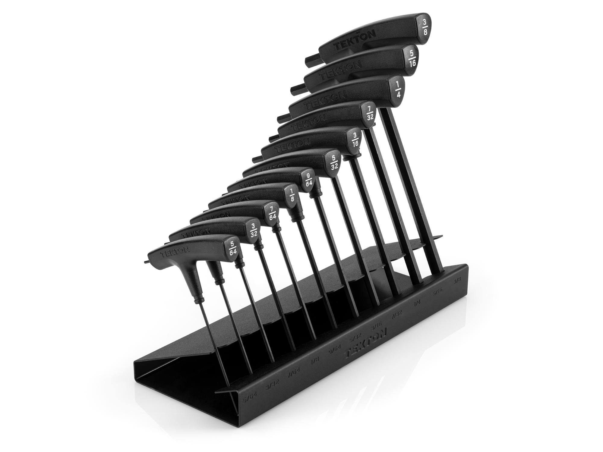 Front-right angle view of Tekton stand t-handle key set. Item #KTX92101