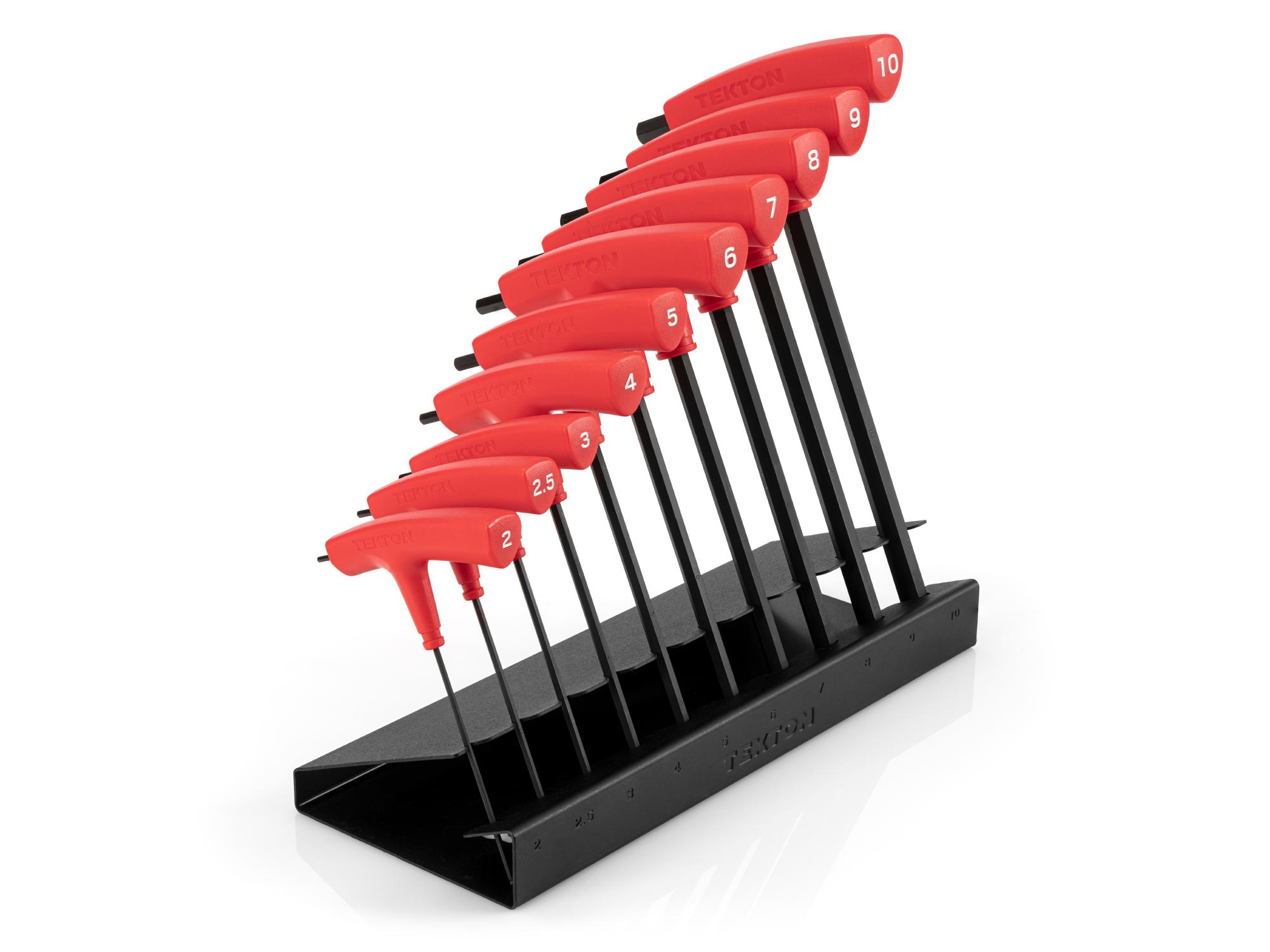 Front-right angle view of Tekton stand t-handle key set. Item #KTX92201
