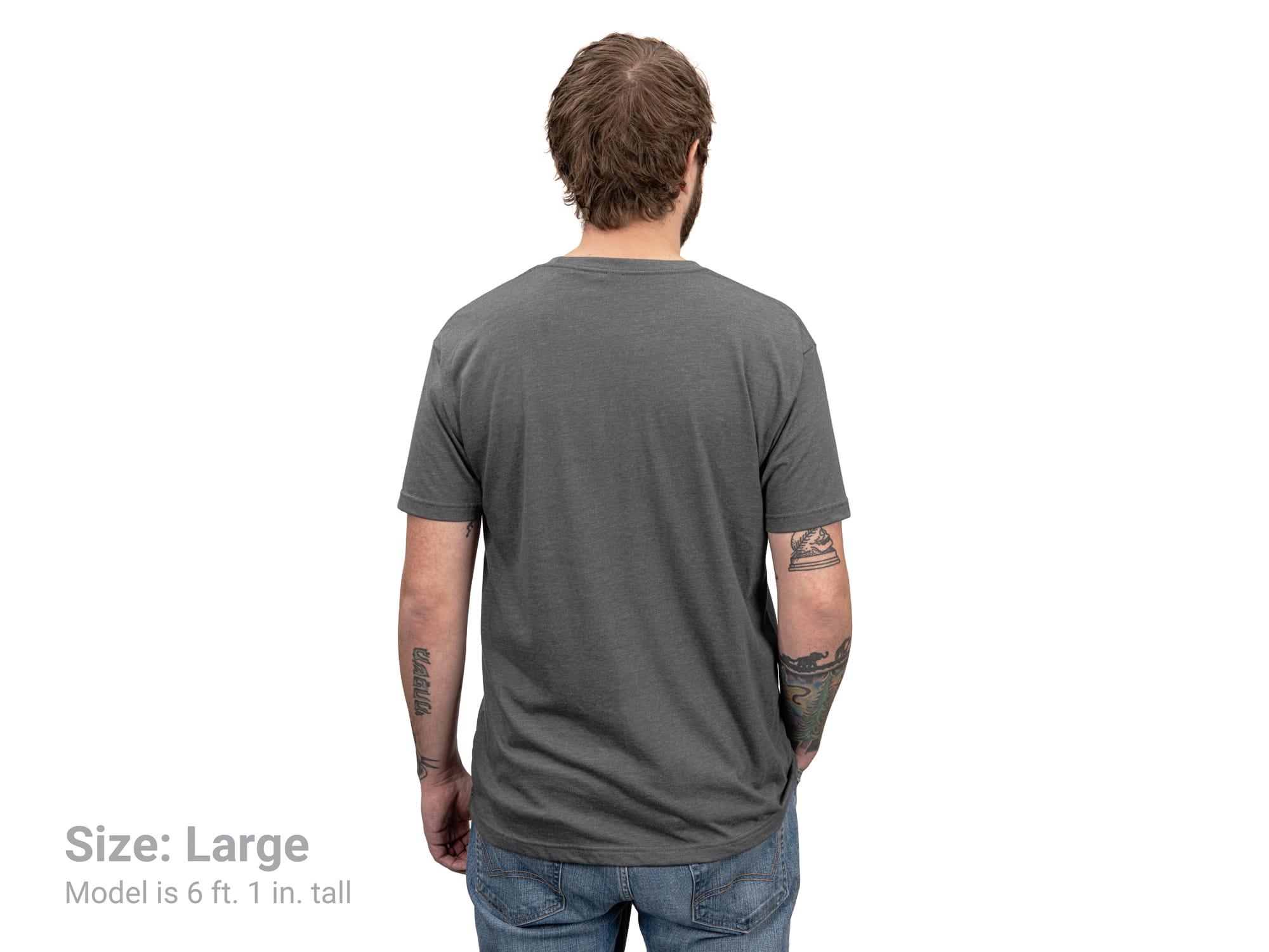 Back view of a man wearing a heather-gray Tekton tee. Item #APG32032