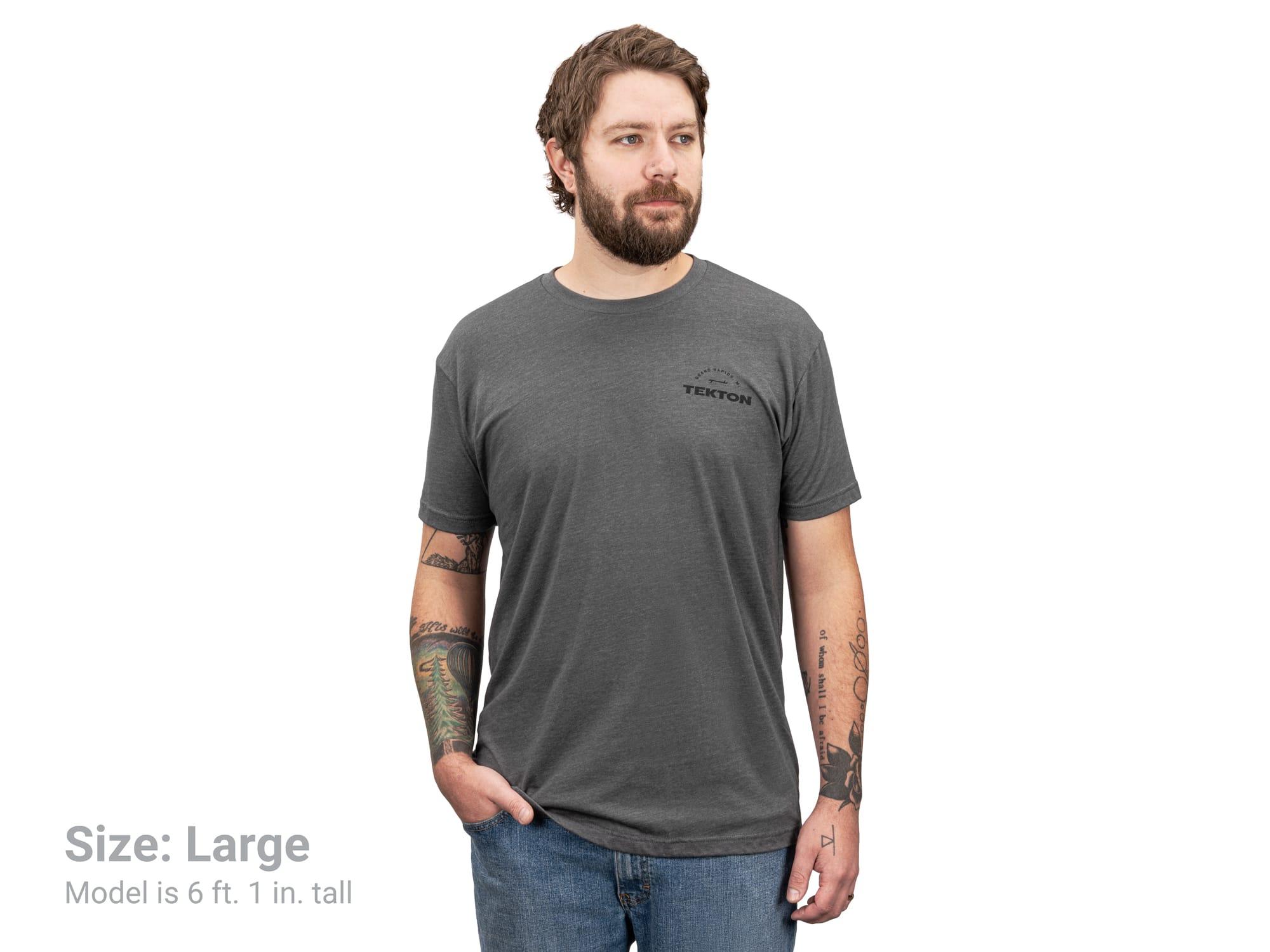 Front view of heather-gray Tekton tee. Item #APG32032