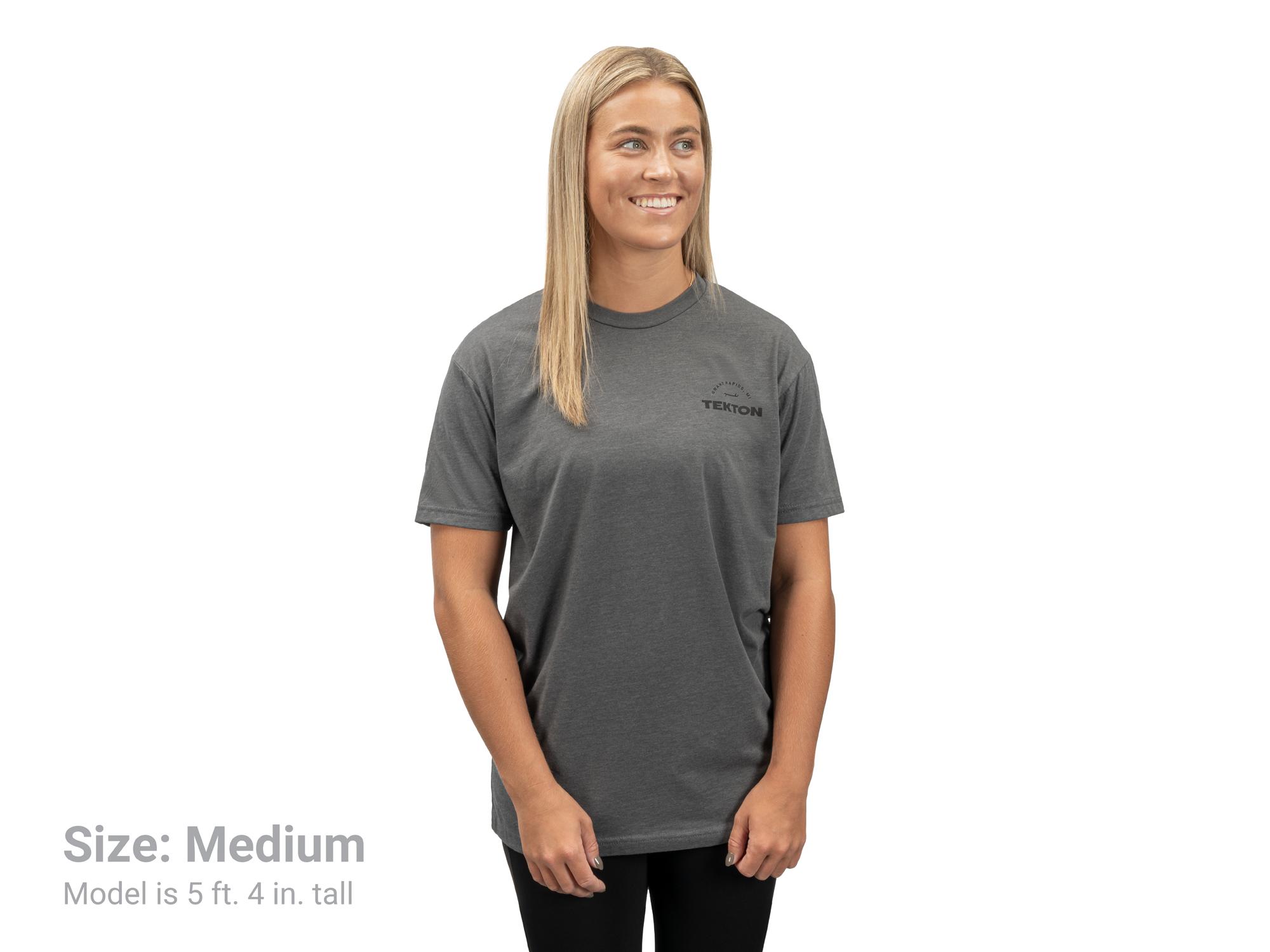 Front view of heather-gray Tekton tee. Item #APG32031