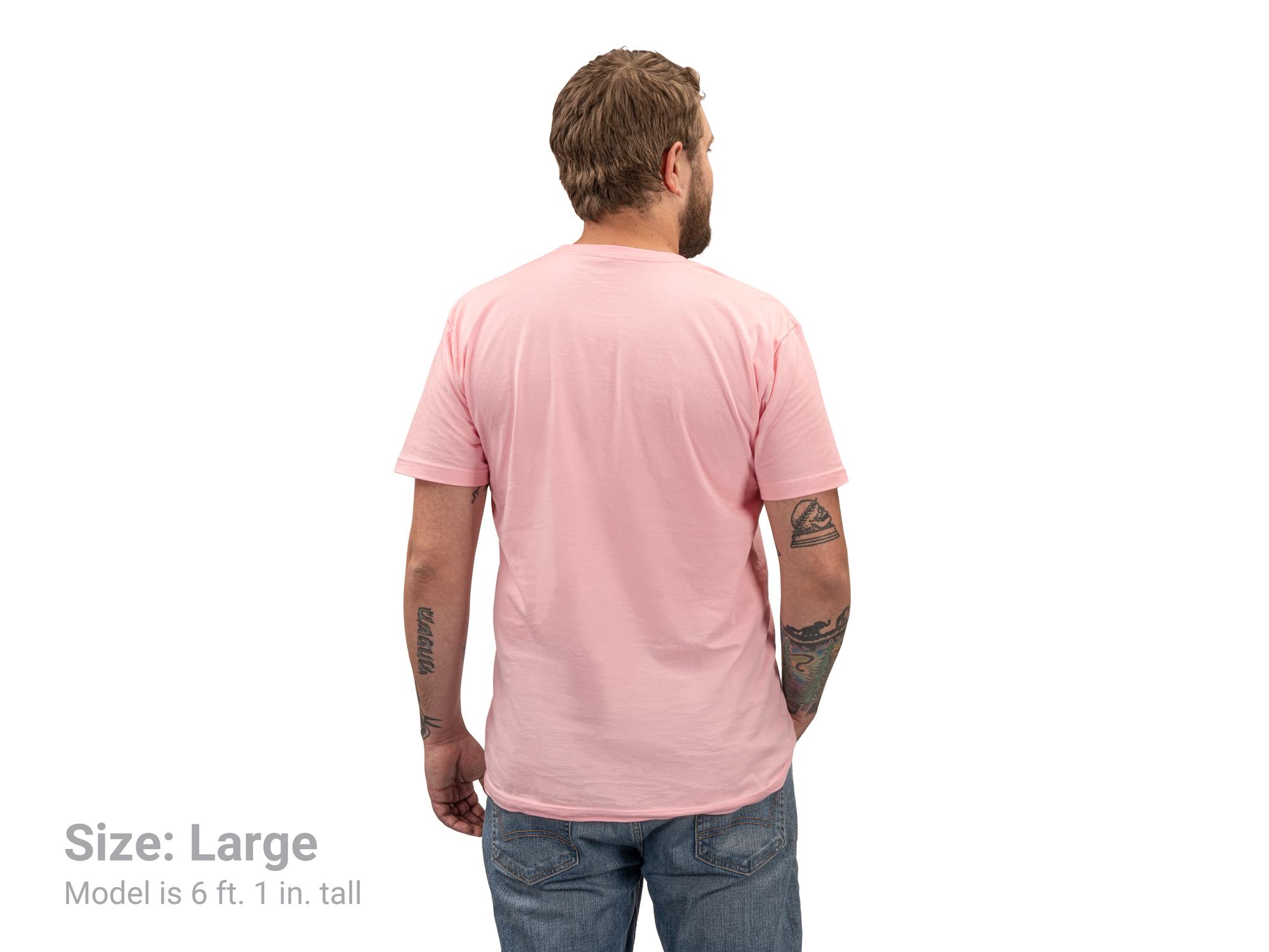 Back view of a man wearing a pink Tekton tee. Item #APG32043