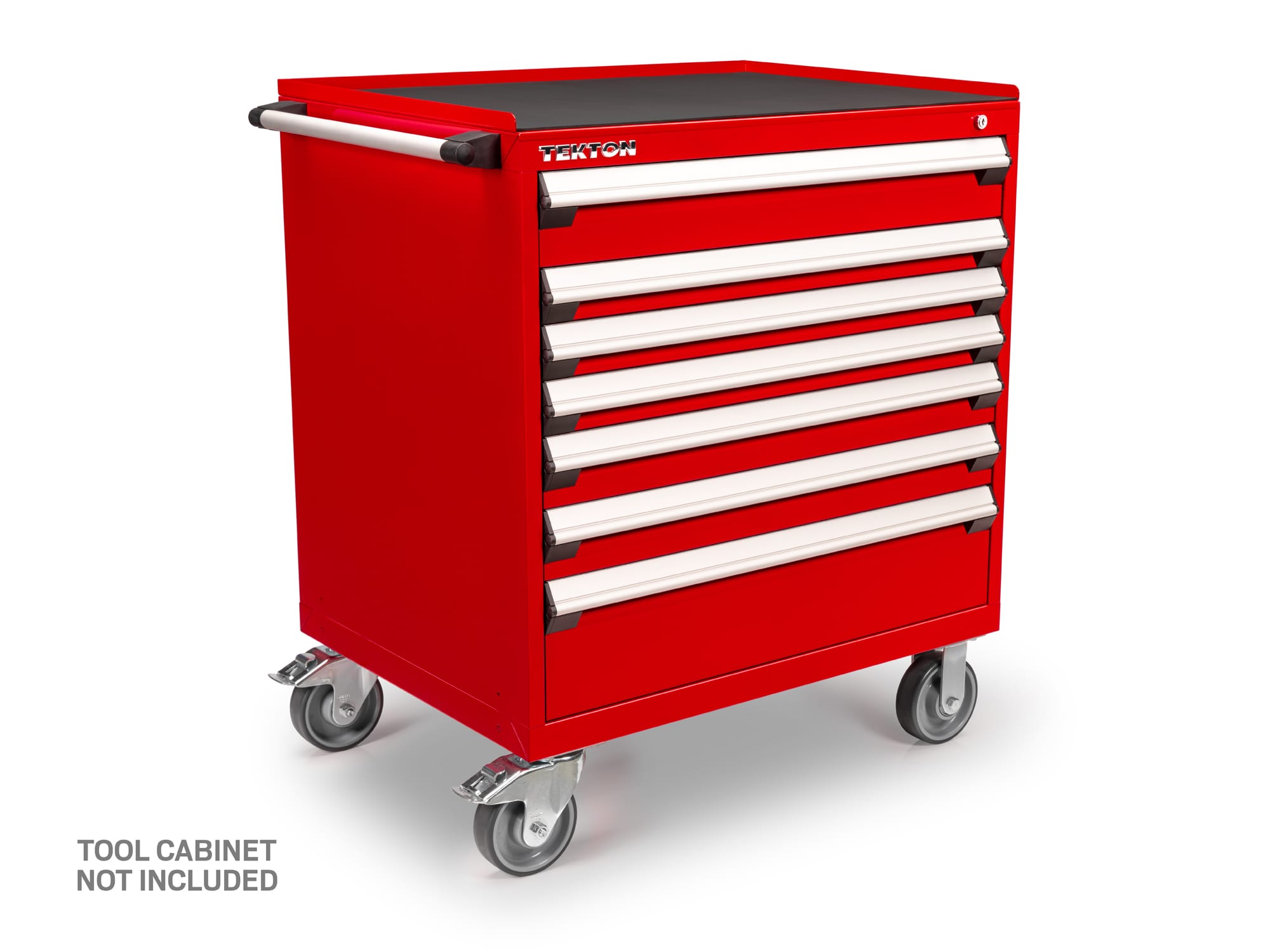 Add a 14-gauge painted red steel top to your Tekton tools cabinet. A 1-inch retaining lip wraps around three sides. Includes 1/8 inch thick neoprene mat. OCT33120.