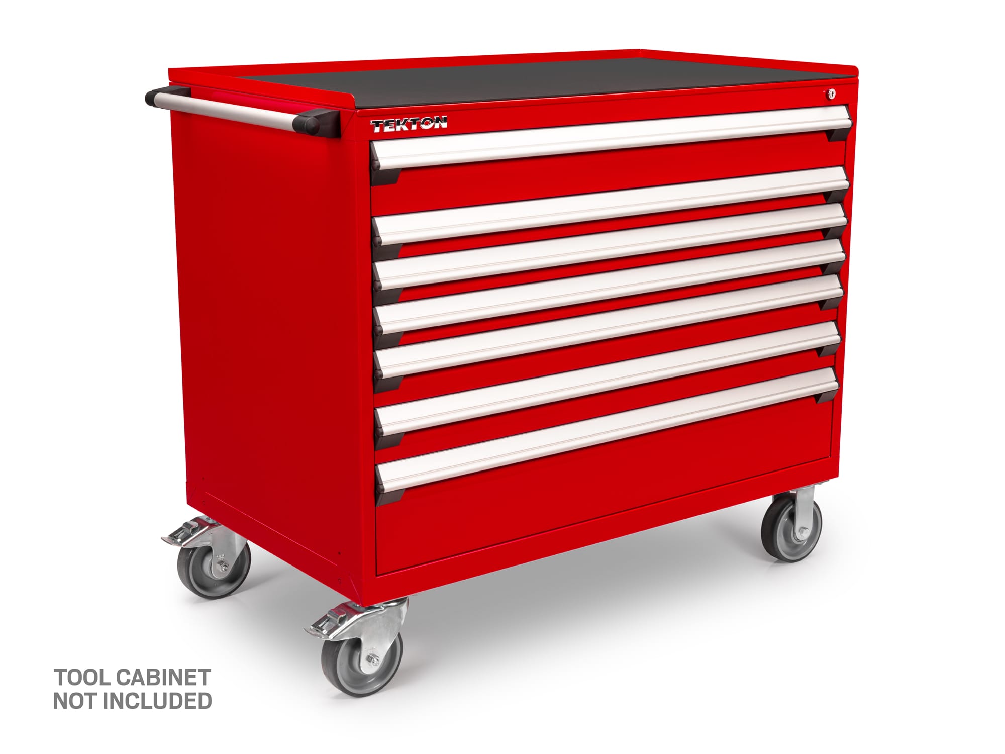 Add a 14-gauge painted red steel top to your Tekton tools cabinet. A 1-inch retaining lip wraps around three sides. Includes 1/8 inch thick neoprene mat. OCT43120.