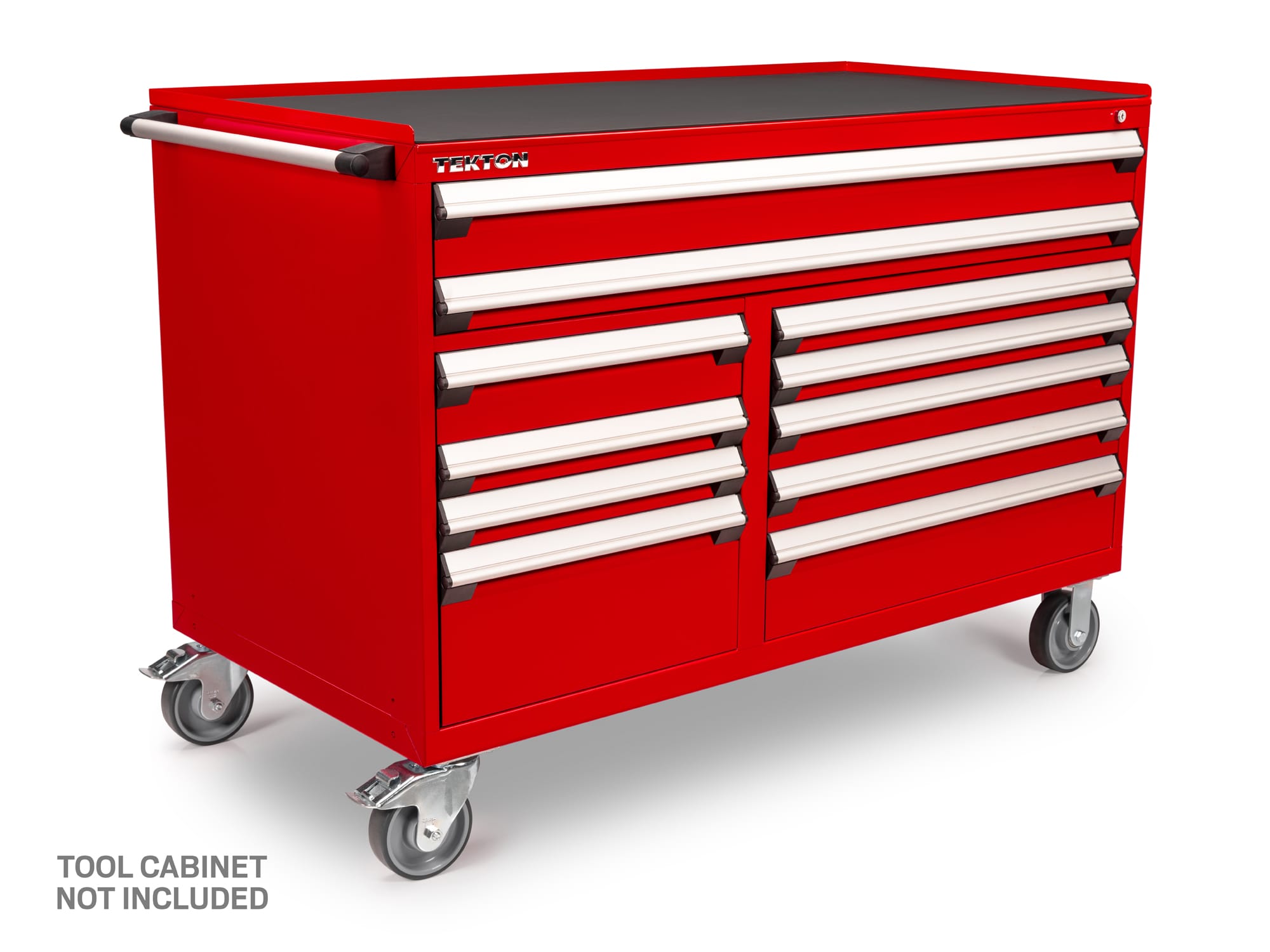 Add a 14-gauge painted red steel top to your Tekton tools cabinet. A 1-inch retaining lip wraps around three sides. Includes 1/8 inch thick neoprene mat. OCT64120.