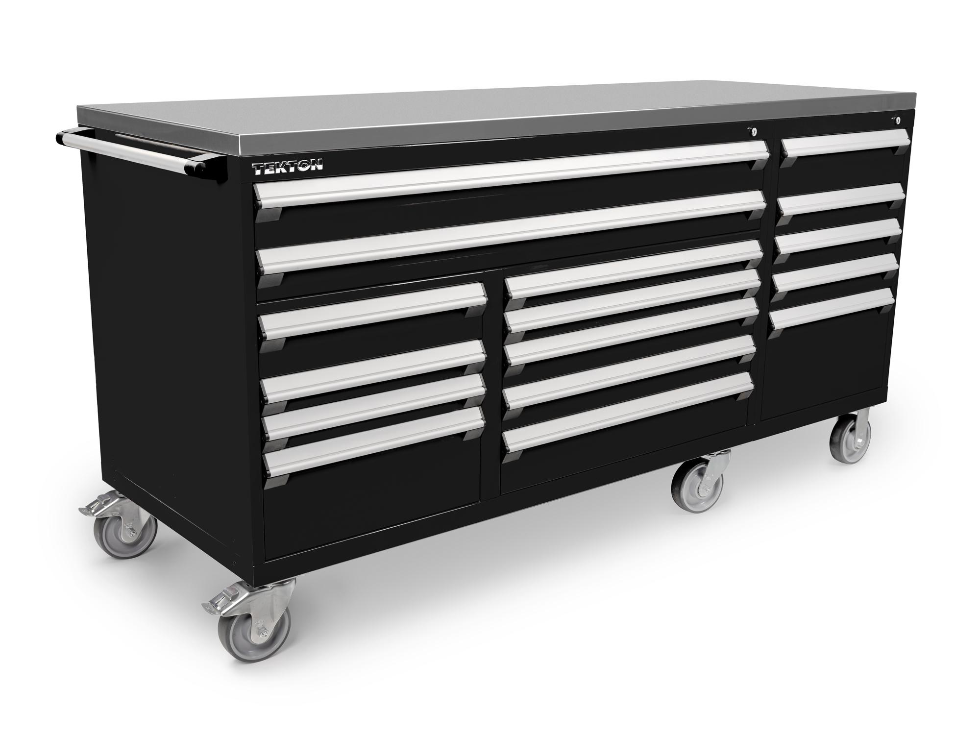 TEKTON 16-Drawer 40/60 Split Bank Tool Cabinet with Stainless Steel Top, Black (84 W x 30 D x 43.2 H in.)