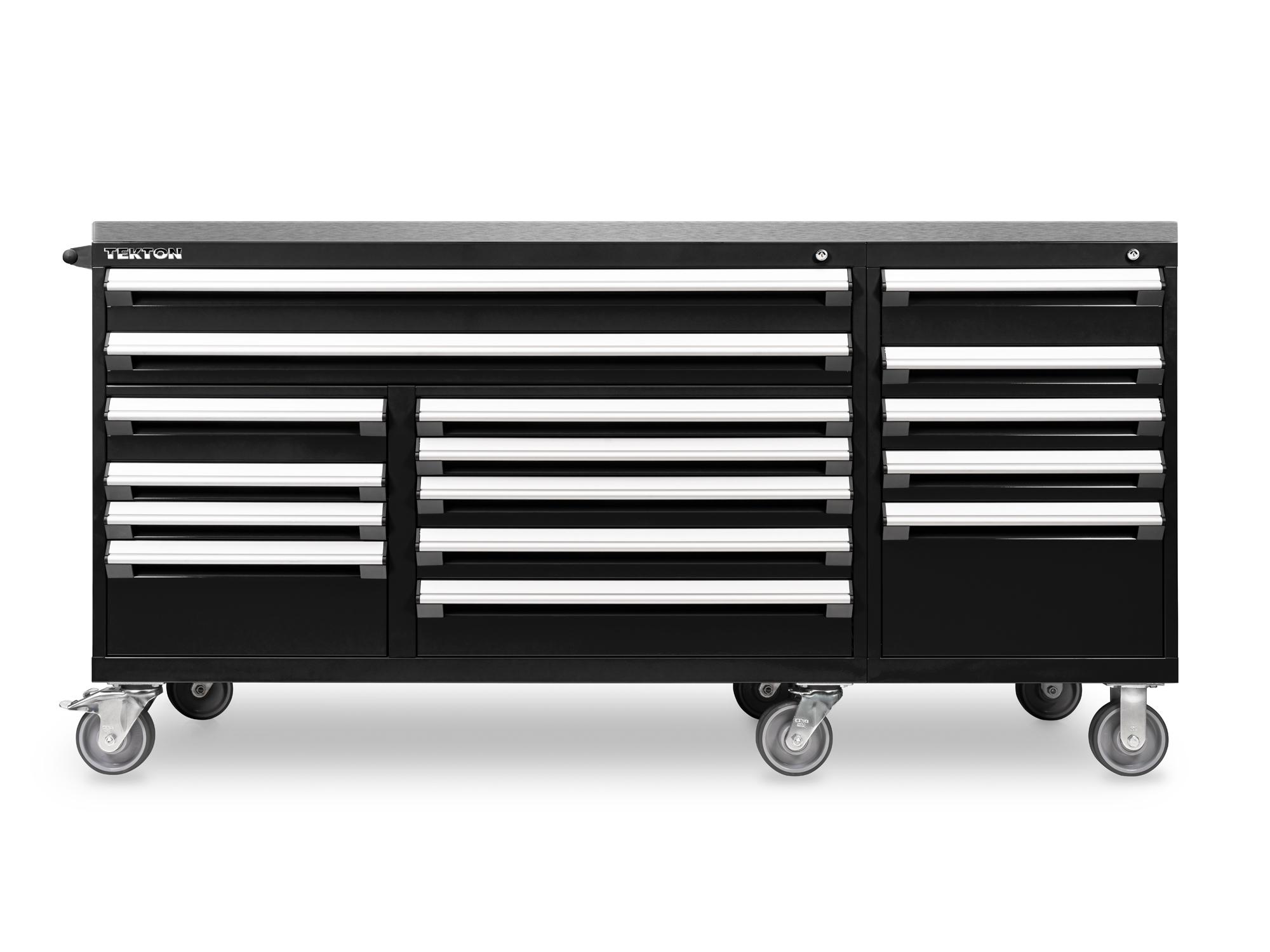 Front view of Tekton black cabinet tool cabinet set. Item #OCC84401
