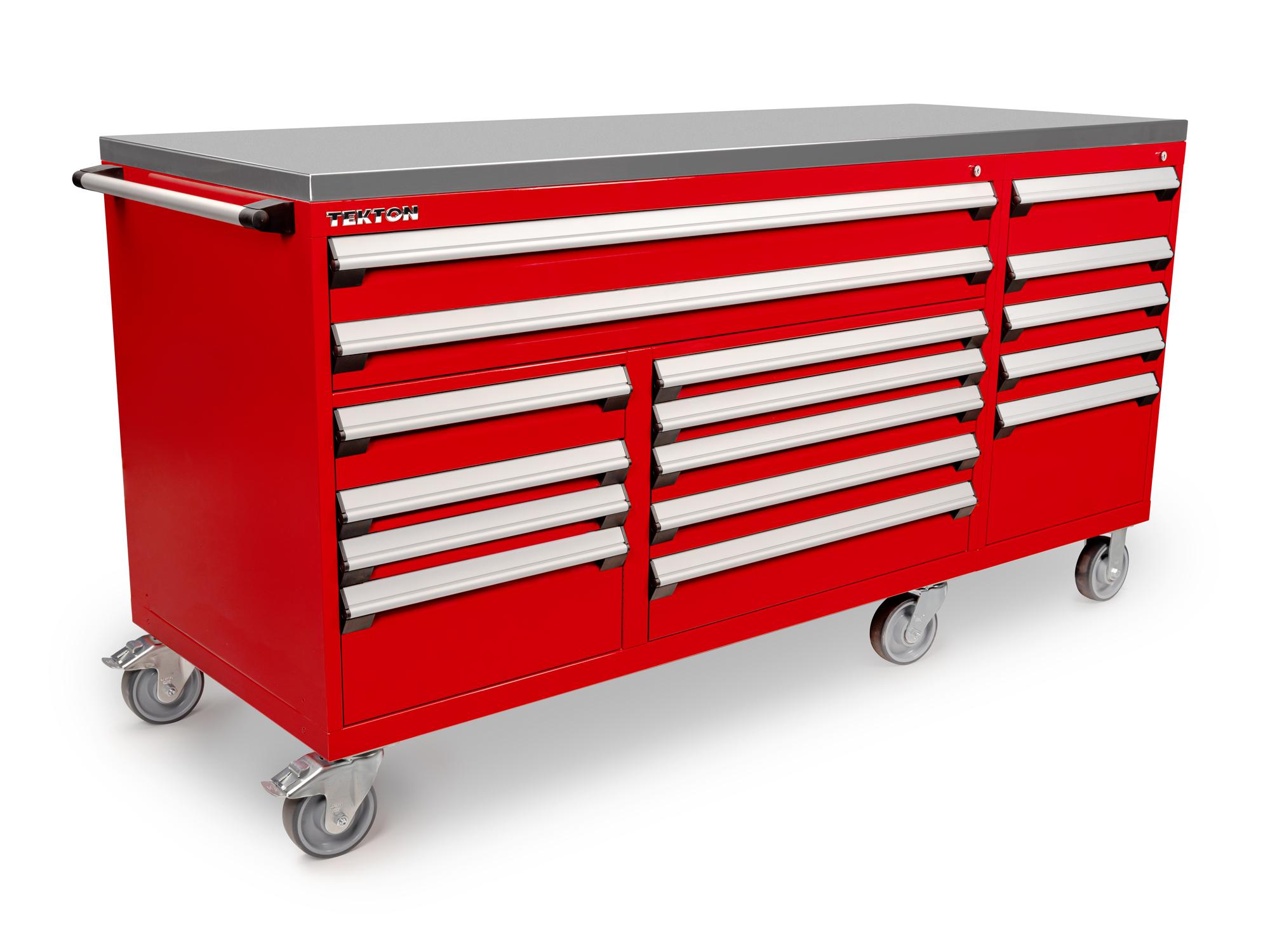TEKTON 16-Drawer 40/60 Split Bank Tool Cabinet with Stainless Steel Top, Red (84 W x 30 D x 43.2 H in.)