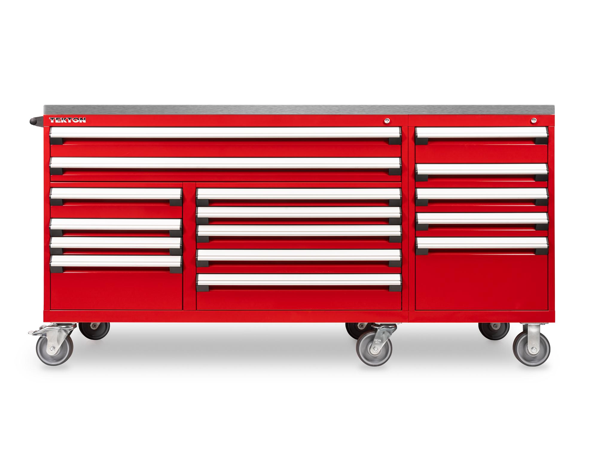 Front view of Tekton red cabinet tool cabinet set. Item #OCC84402