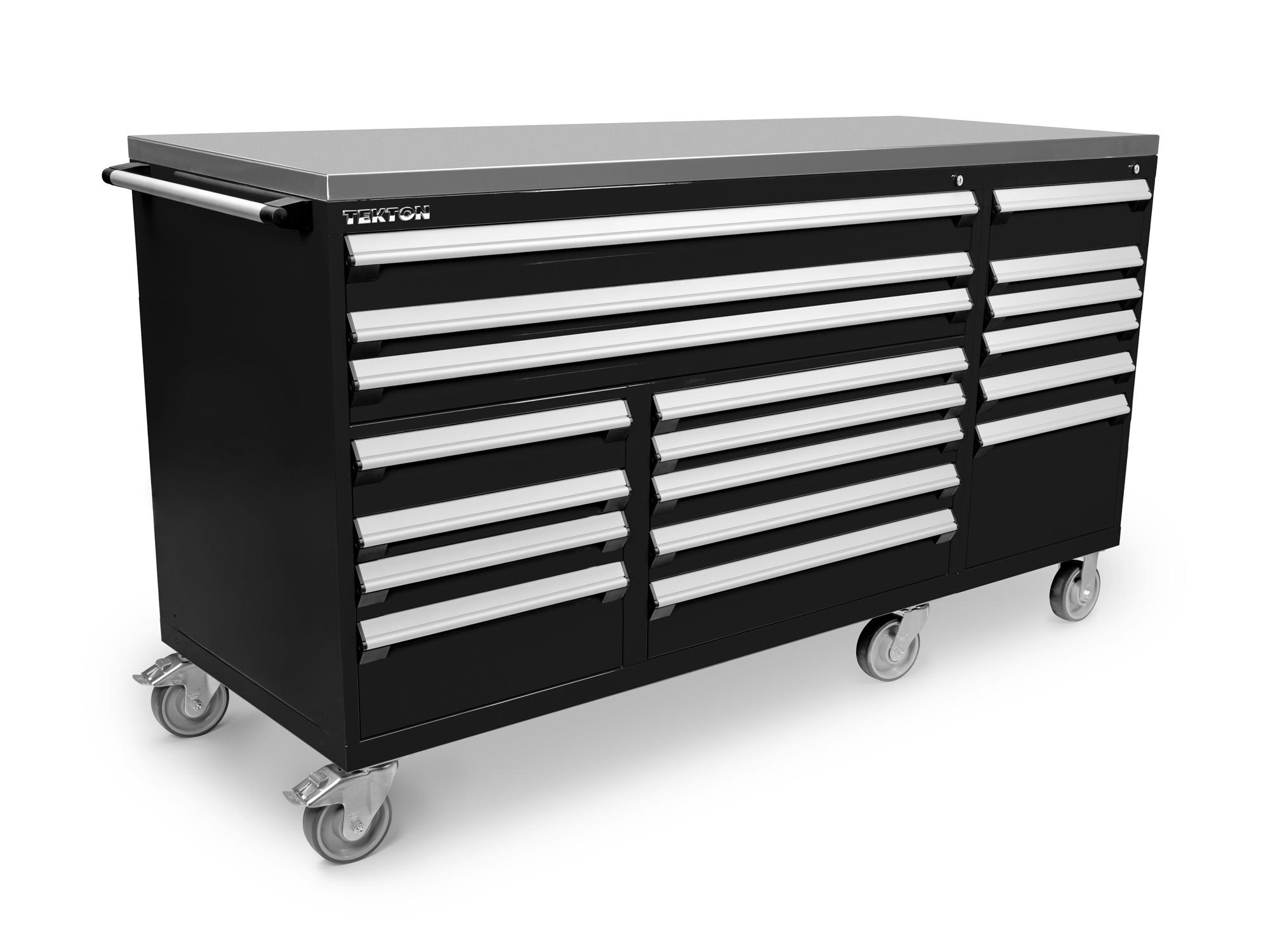 TEKTON 18-Drawer 40/60 Split Bank Tool Cabinet with Stainless Steel Top, Black (84 W x 30 D x 47.2 H in.)