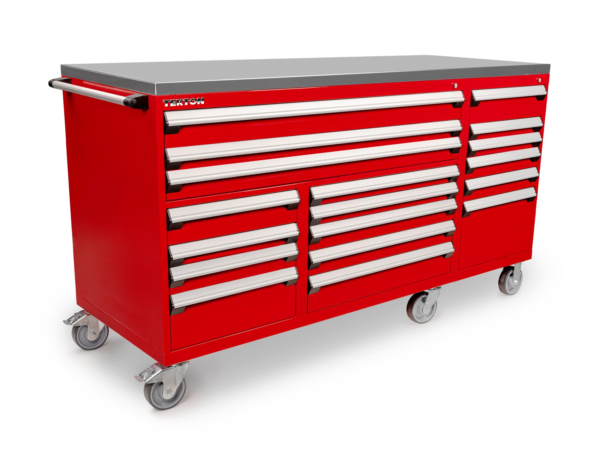 TEKTON 18-Drawer 40/60 Split Bank Tool Cabinet with Stainless Steel Top, Red (84 W x 30 D x 47.2 H in.)