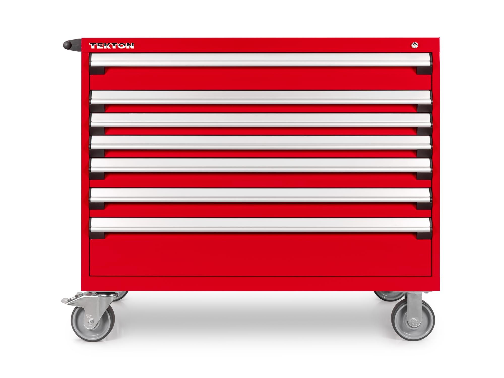 Front view of red Tekton tool cabinet. Item #OCL43200
