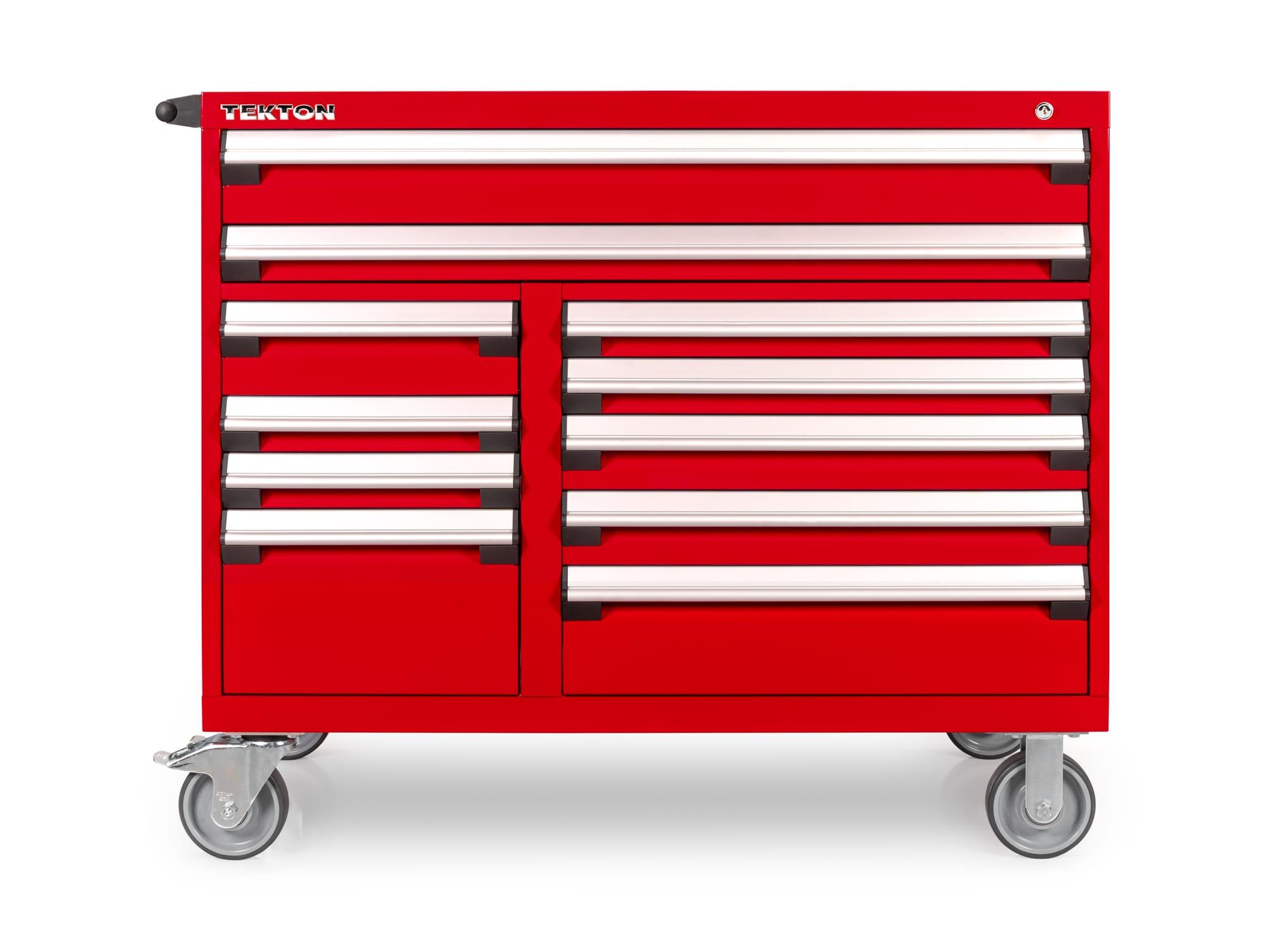 Front view of red Tekton tool cabinet. Item #OCL43202