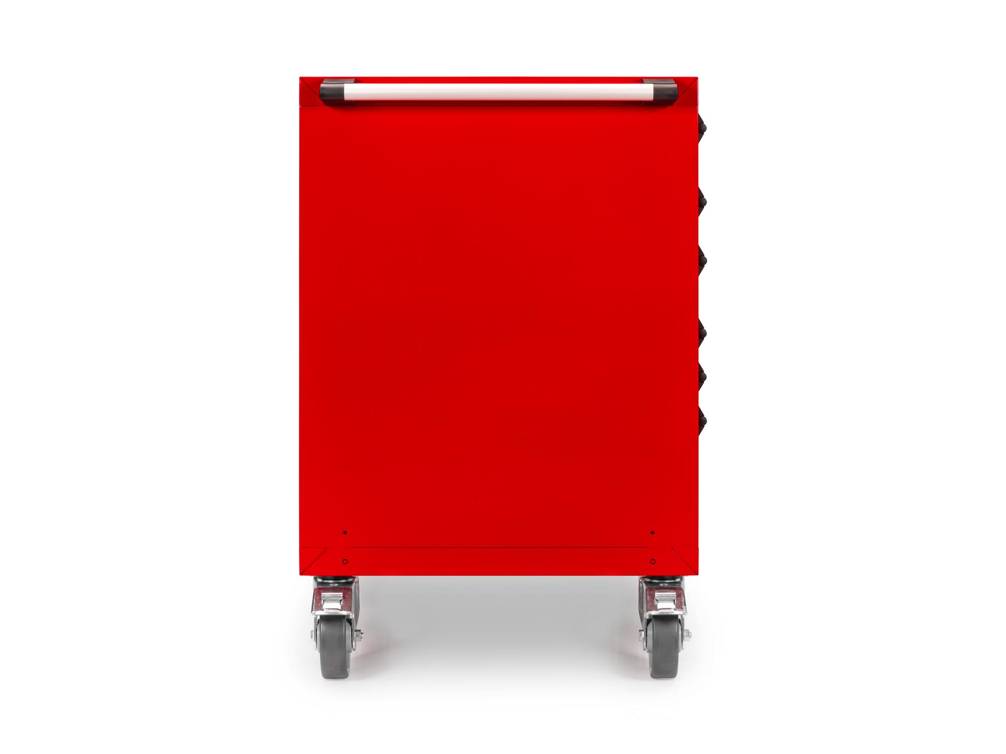 Side view of red Tekton tool cabinet. Item #OCL43202