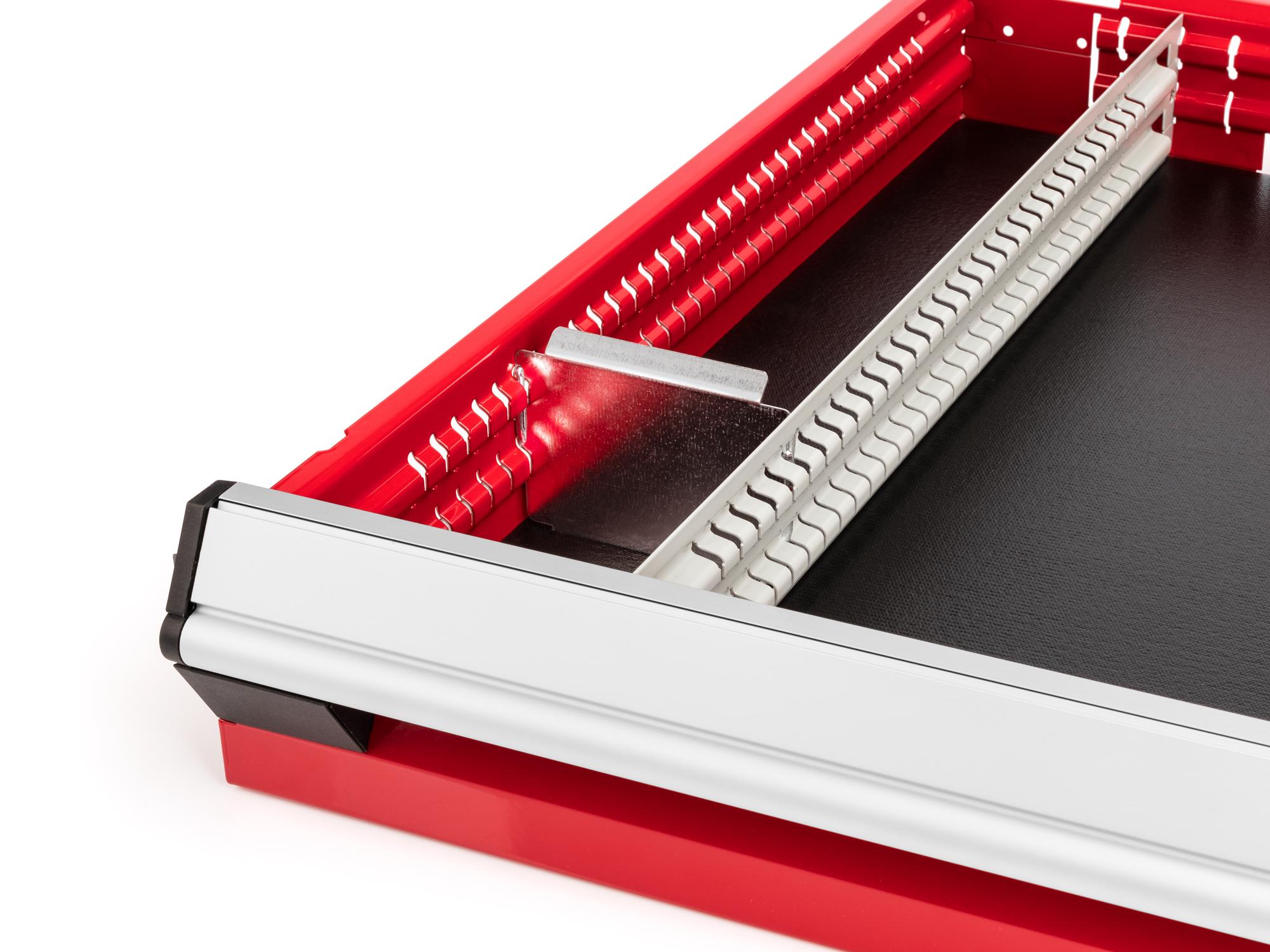 Front angled view of Tekton tool drawer in a tool cabinet drawer. Item #OTD80404