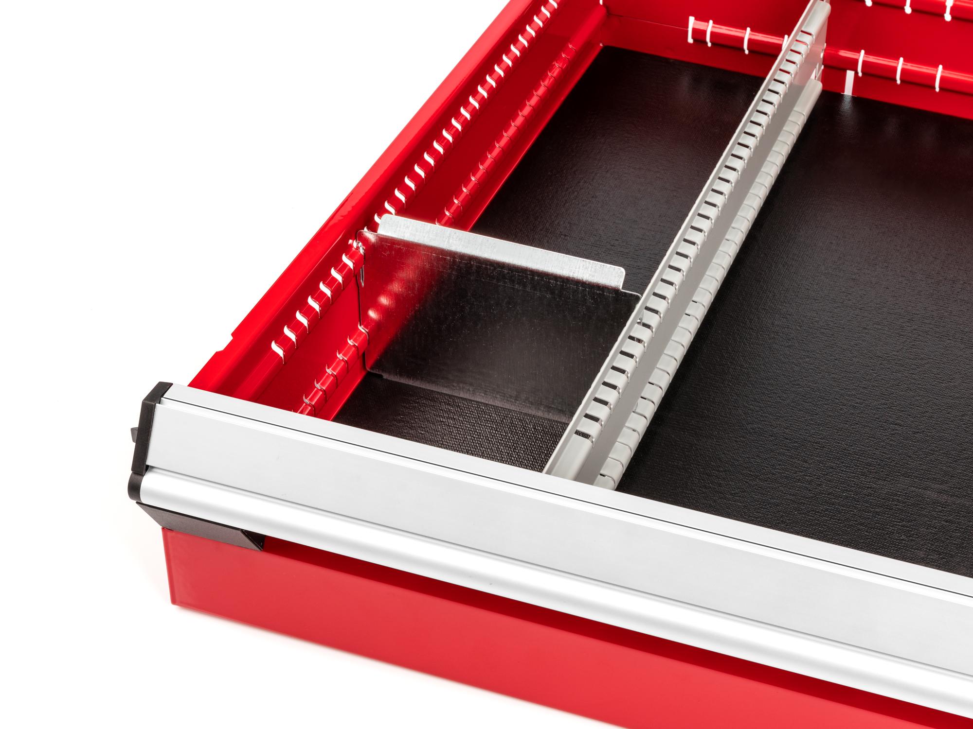 Front angled view of Tekton tool drawer in a tool cabinet drawer. Item #OTD80506