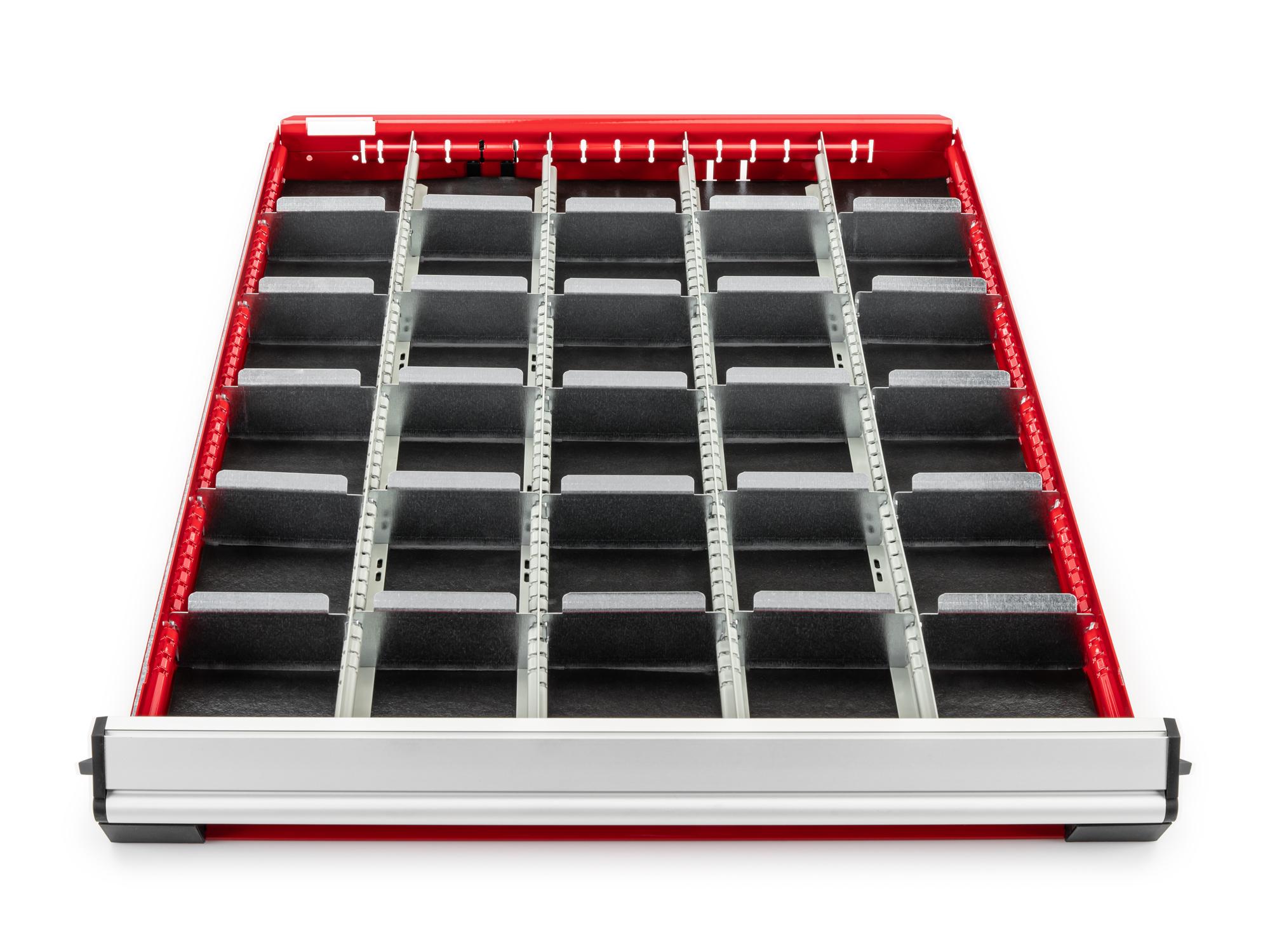 Front angled view of Tekton 30 inch tool drawer organization set in a tool cabinet drawer. Item #OTD90303
