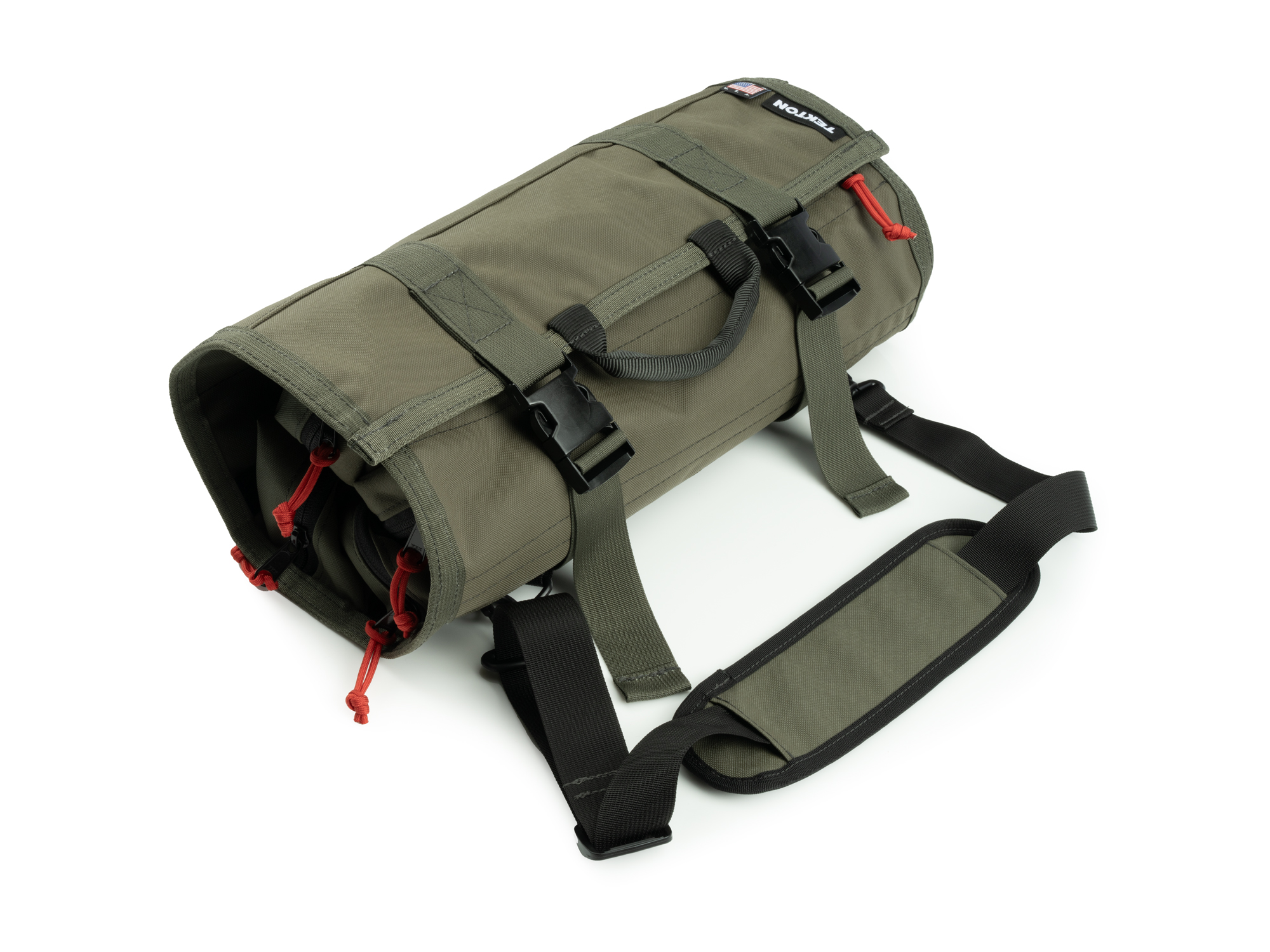Closed top front-right angle view of Tekton pouch ranger-green tool pouch set. Item #EXP00012