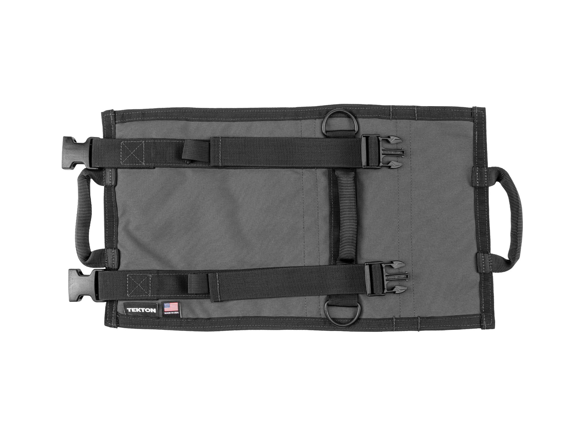 Back view of tactical-gray-red Tekton roll tool roll. Item #OTR00001