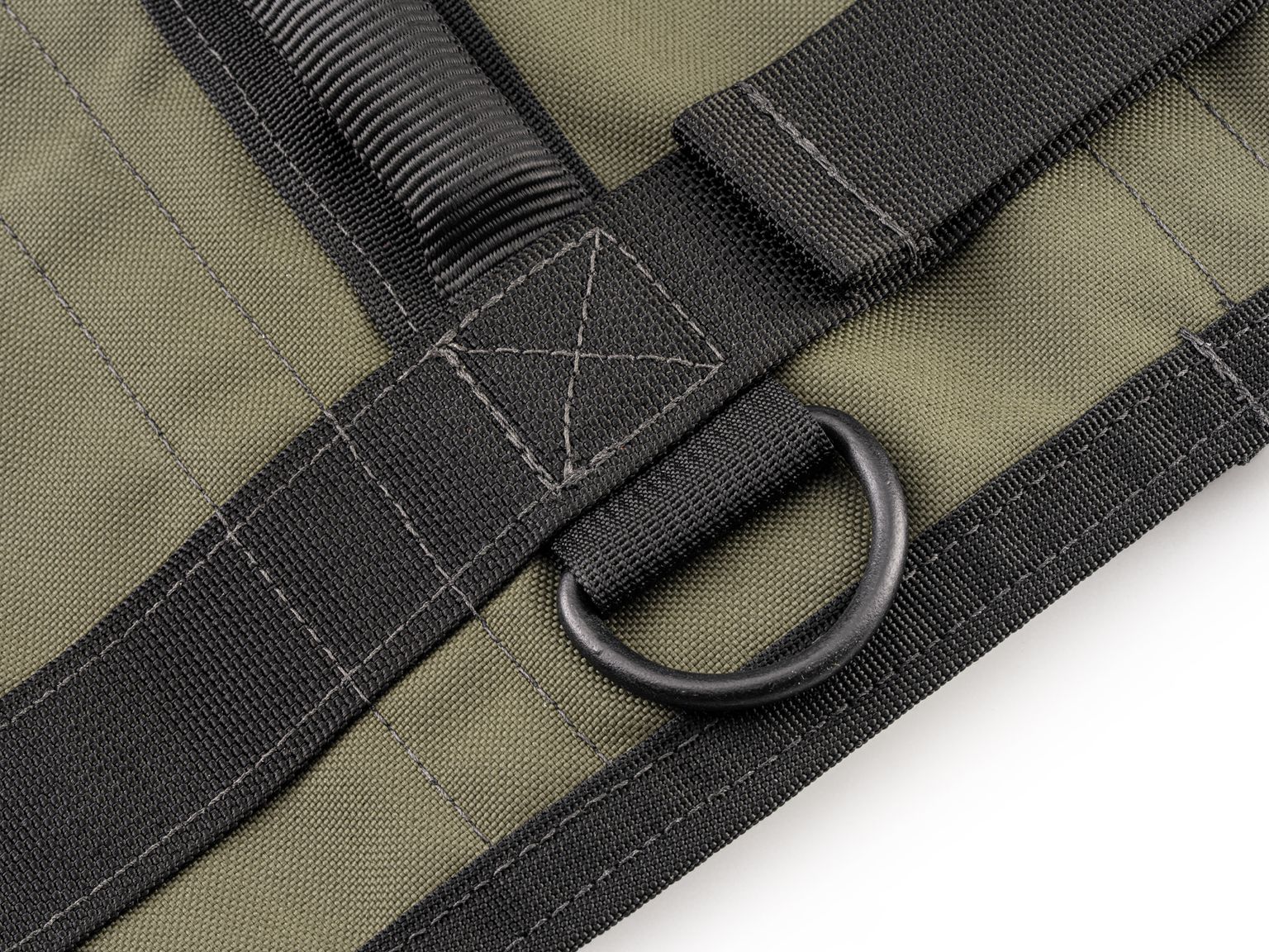 Closeup view of ranger-green-red Tekton tool roll. Item #OTR00002
