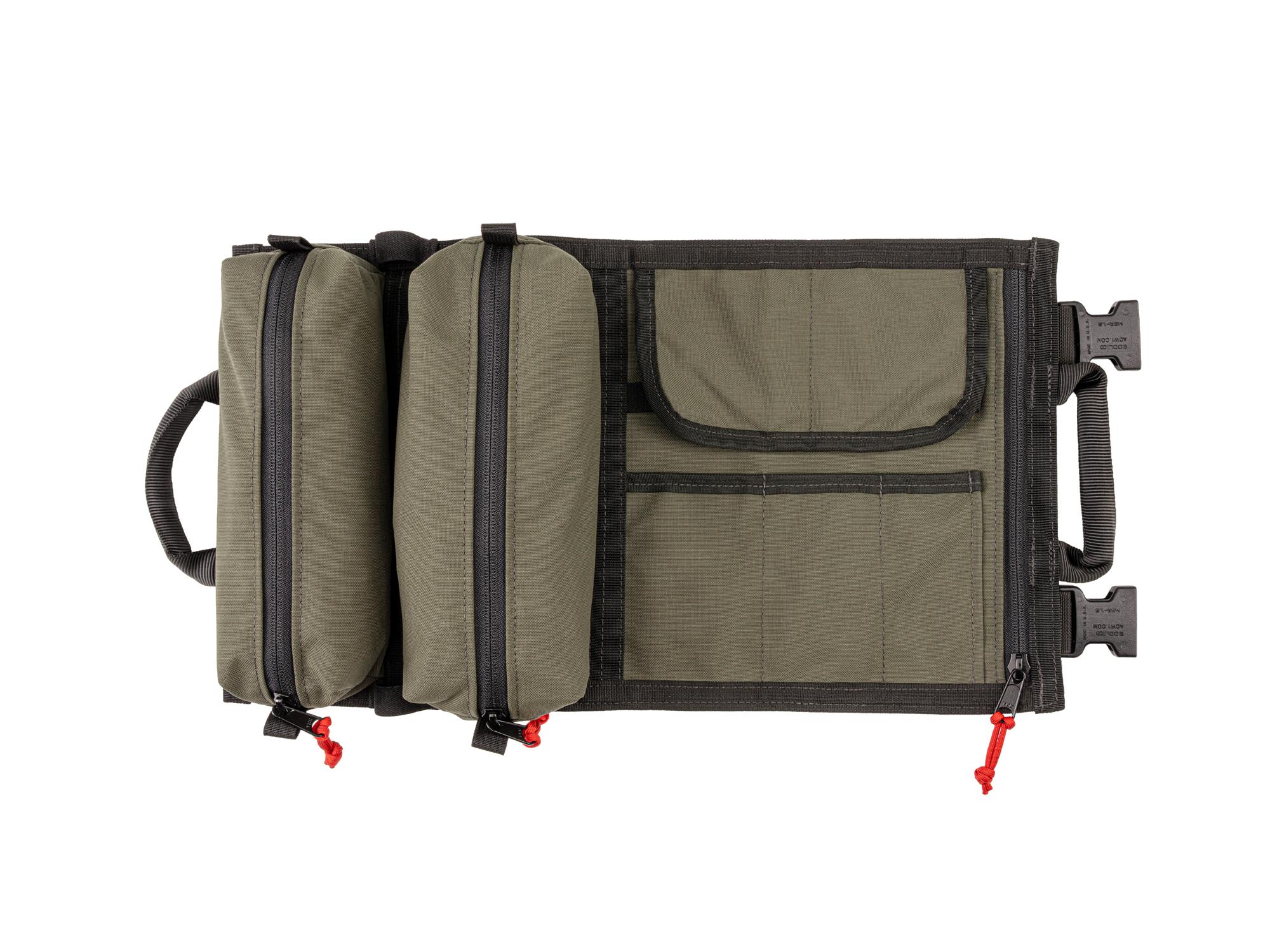 Top view of ranger-green-red Tekton roll tool roll. Item #OTR00002